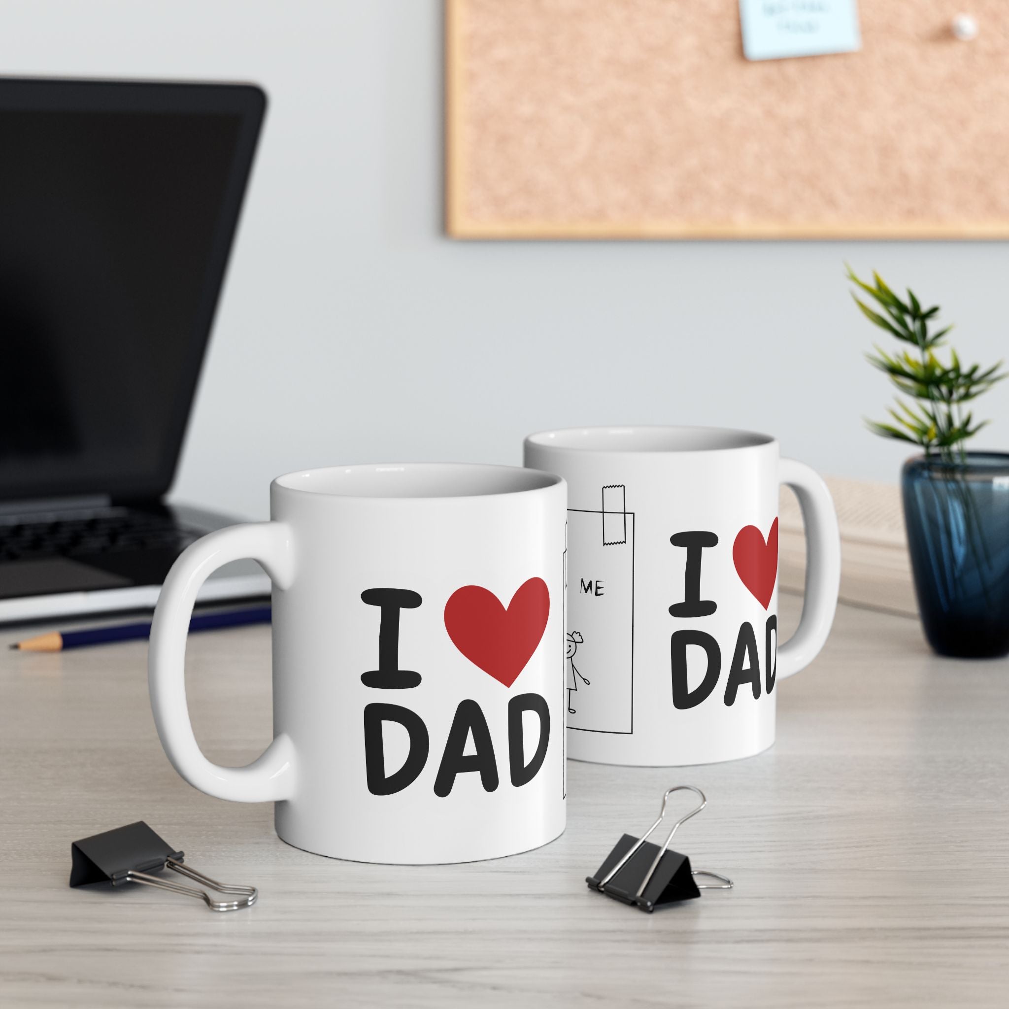 I Heart Dad Ceramic Mug — "I  Dad" Father & Child Drawing Coffee Cup (11oz)