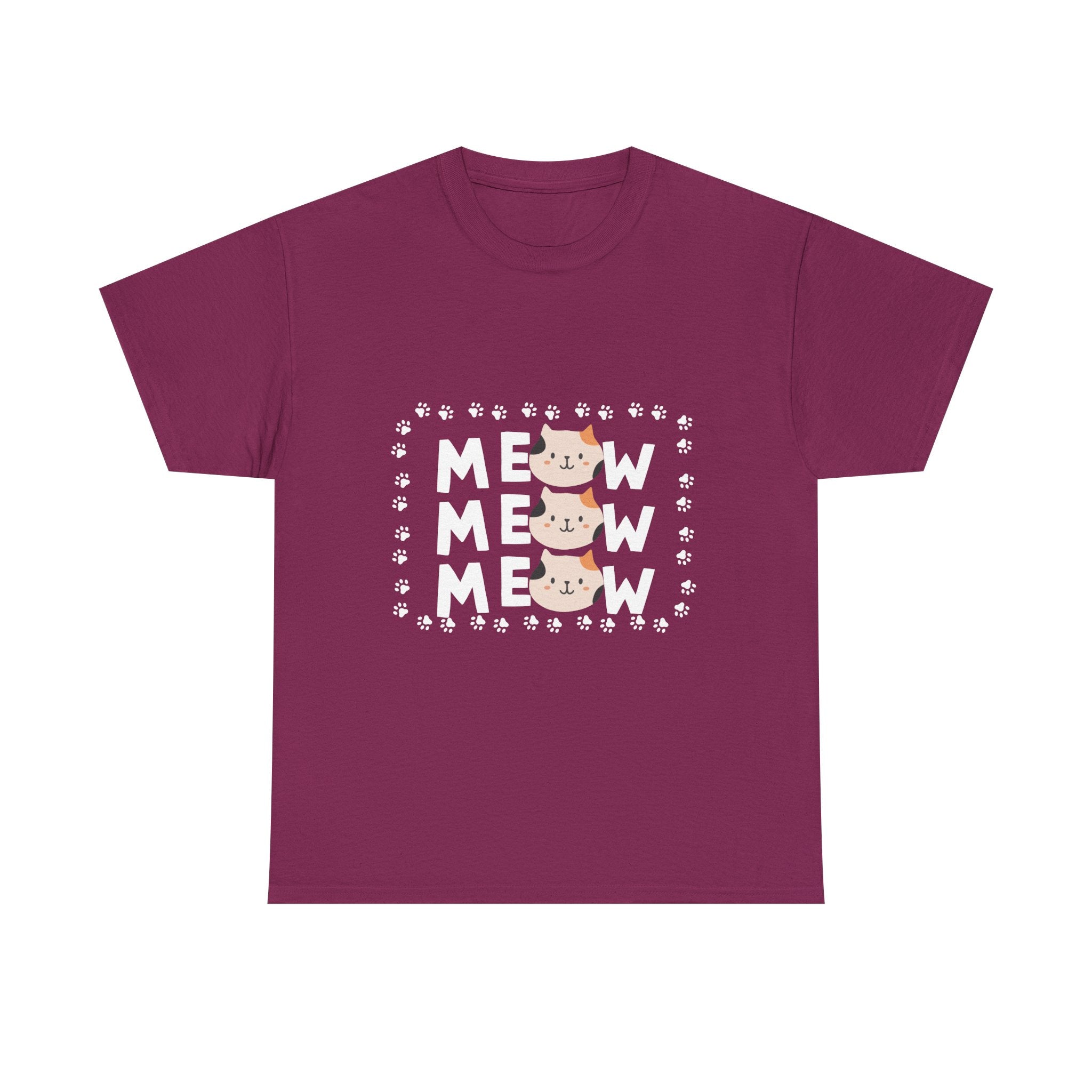 Meow Cat Graphic Tee — Cute Paw Print Kitty T-Shirt