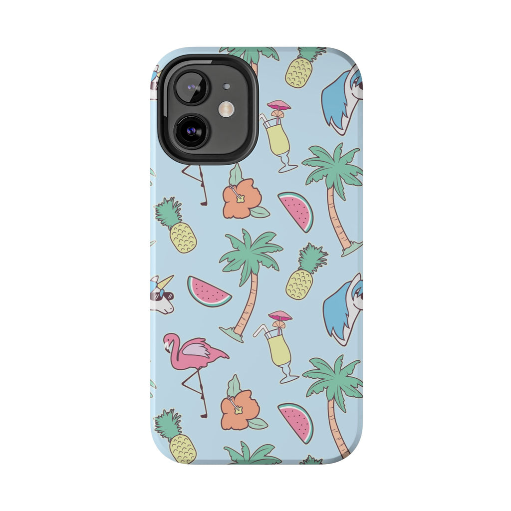 Tropical Summer Tough Phone Case — Pineapple, Flamingo & Palm Pattern