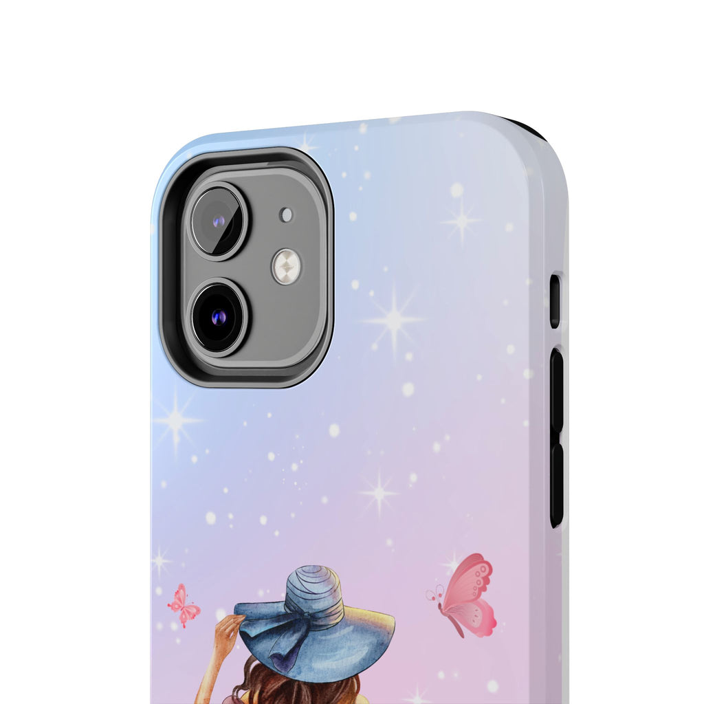 Pastel Girl with Hat Phone Case — Floral Basket Butterfly Tough Phone Case