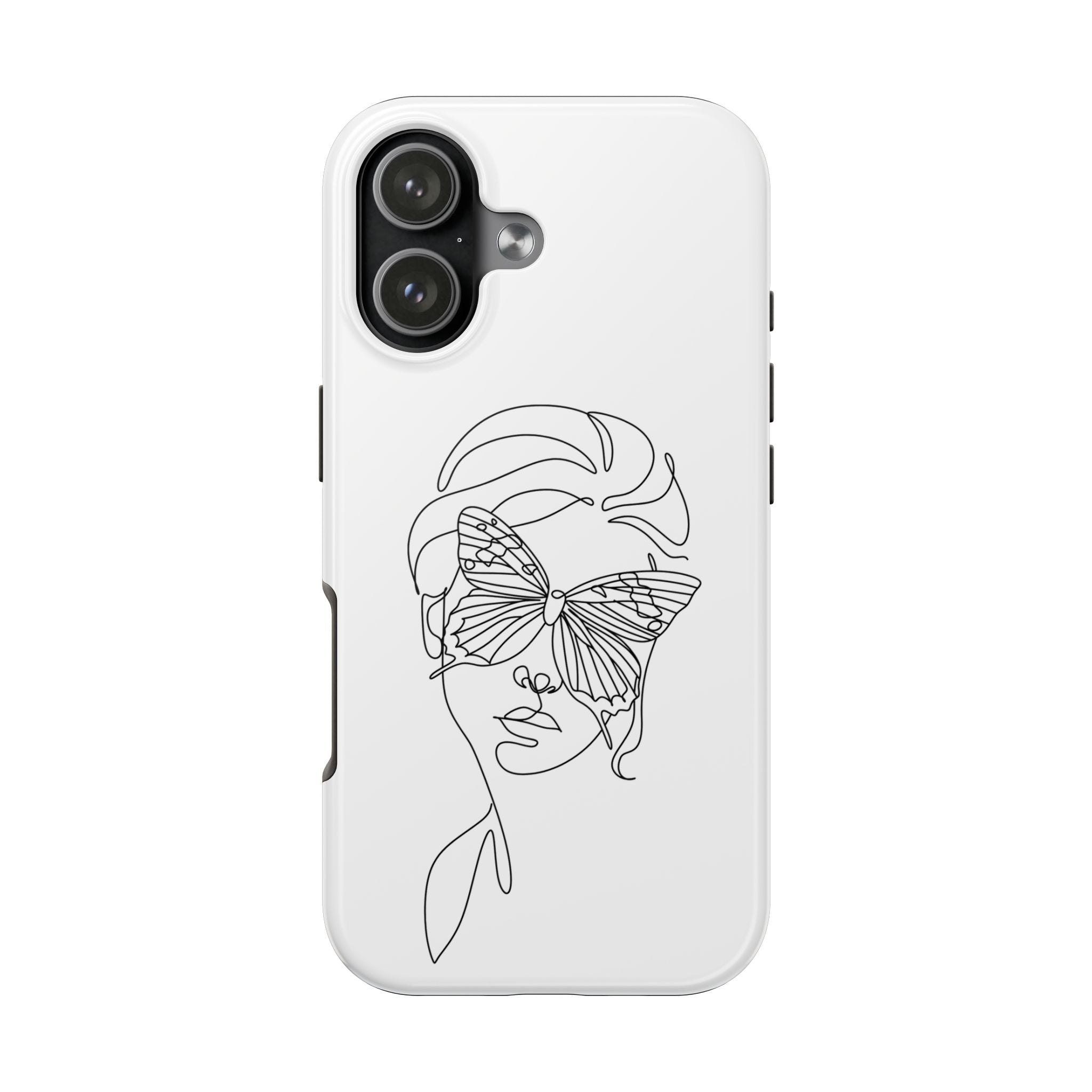 Butterfly Line Art Tough Phone Case — Minimalist Woman Face Design