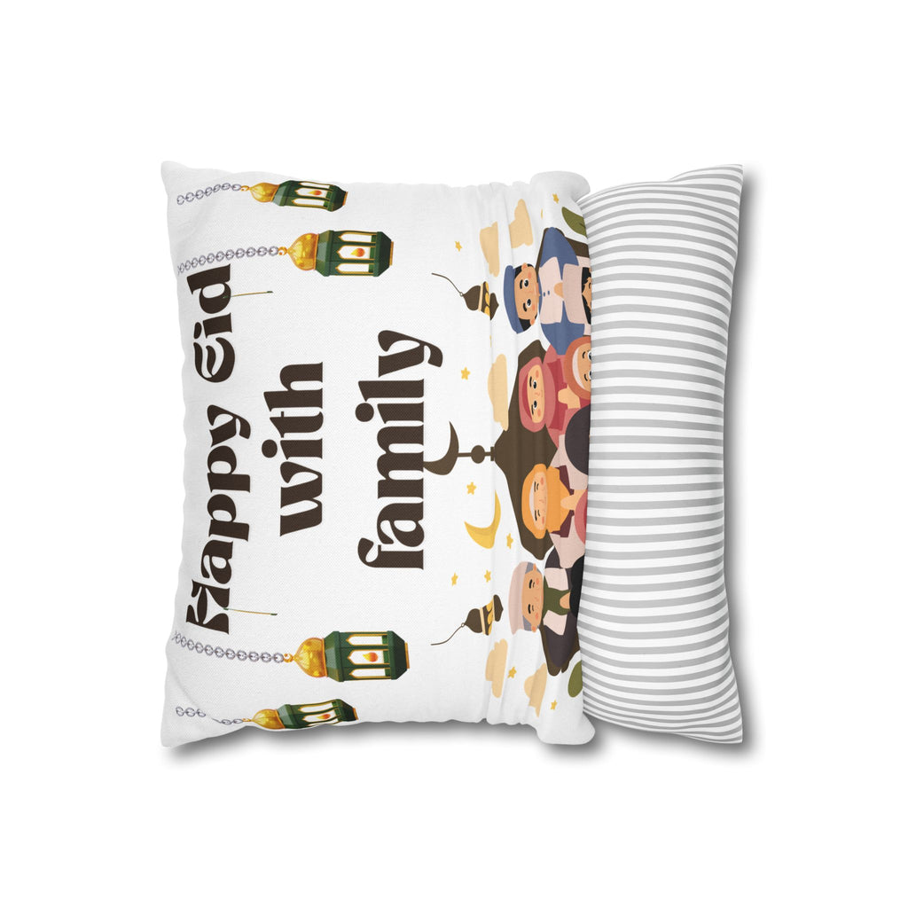 Eid Family Decorative Pillow — "Happy Eid with Family" Spun Polyester Cushion