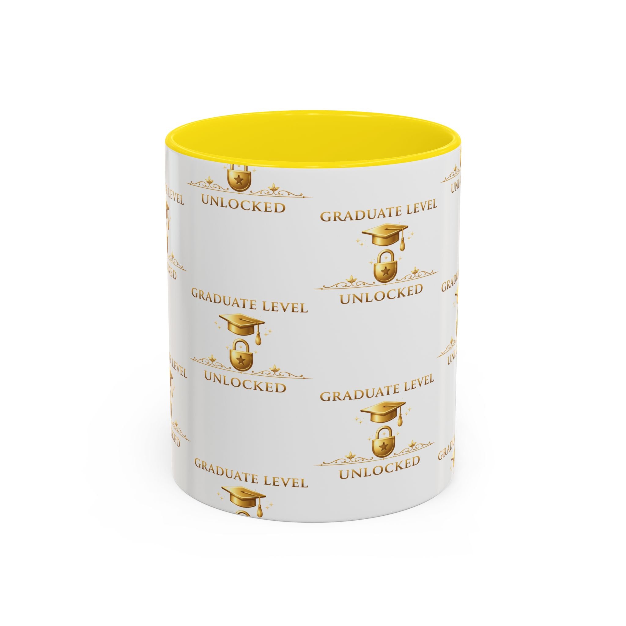 Graduation Level Unlocked Coffee Mug — Gold Cap Grad Gift (11/15oz)