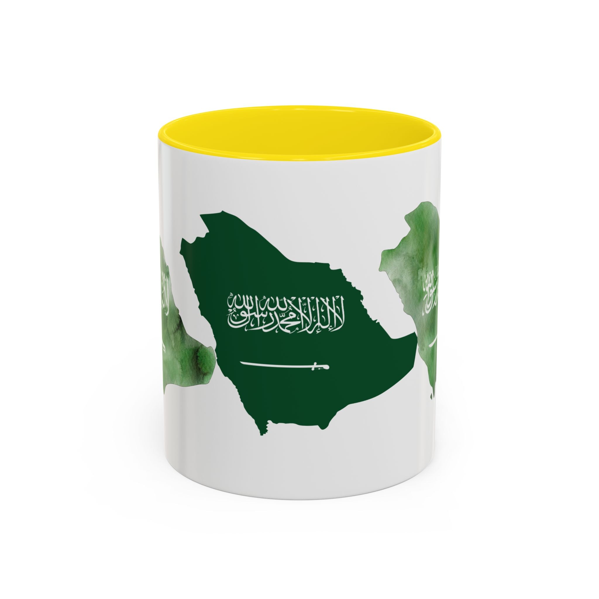 Saudi Arabia Flag Map Accent Coffee Mug — Green Watercolor Saudi Map (11/15oz)