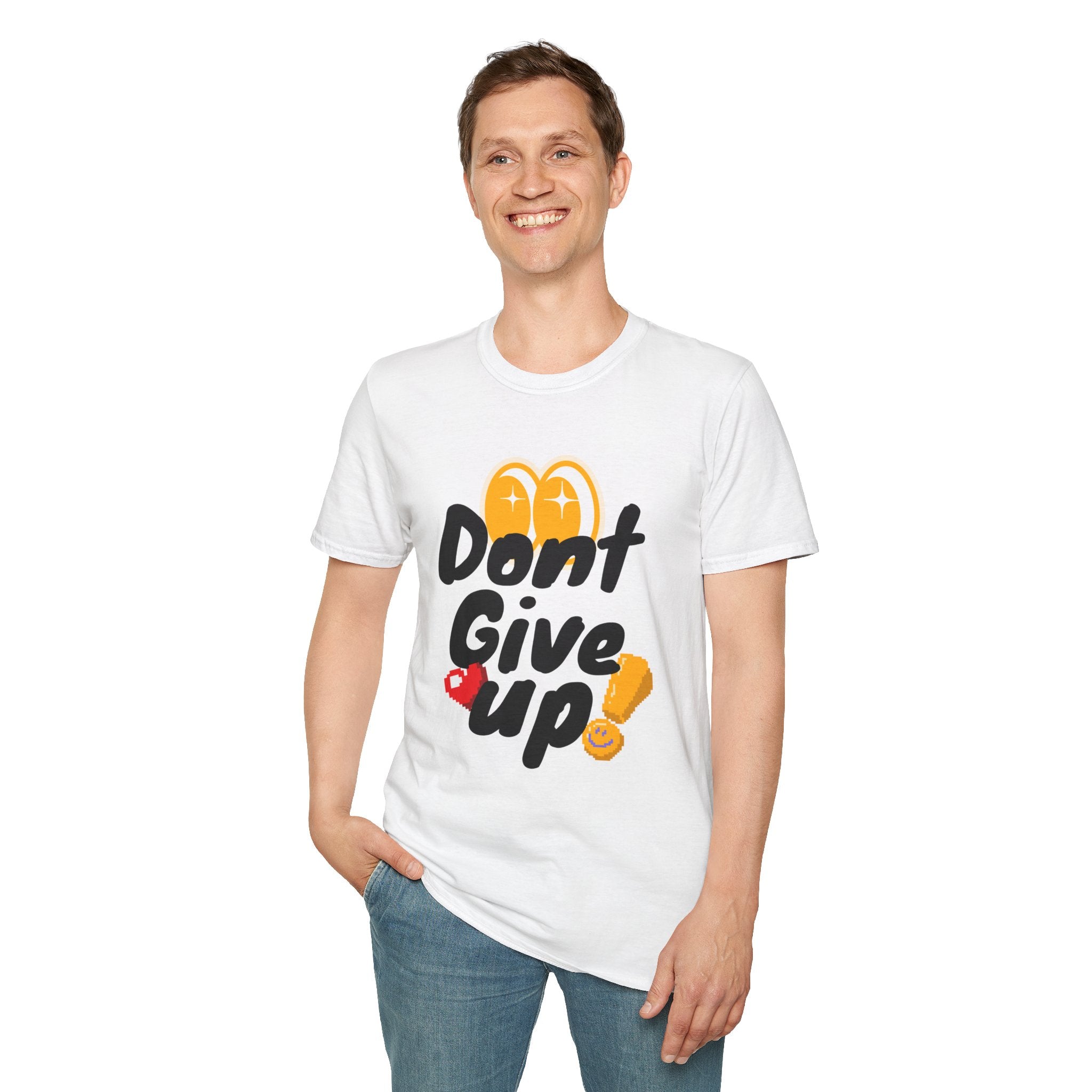 Don't Give Up T-Shirt — Motivational Graphic Tee with Positive Icons