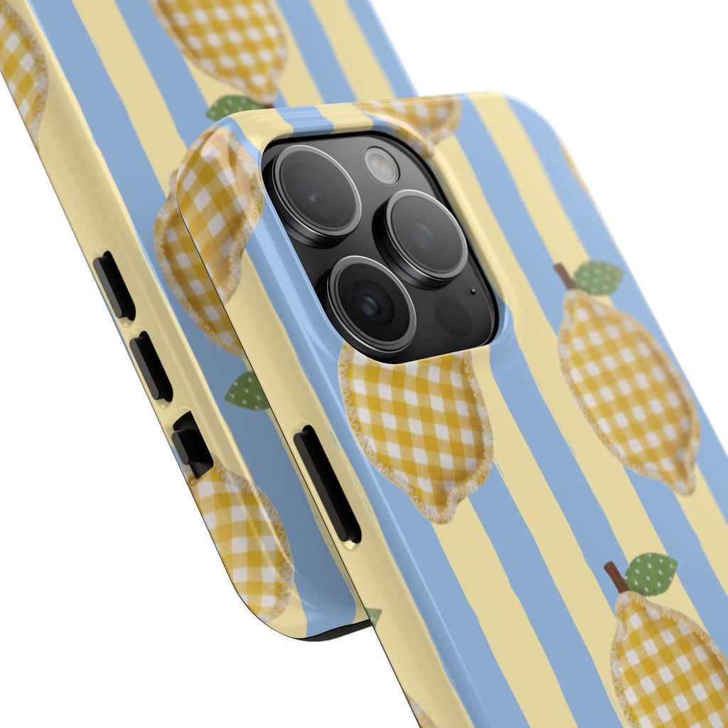 Tough Phone Case — Blue & Yellow Gingham Lemon Design