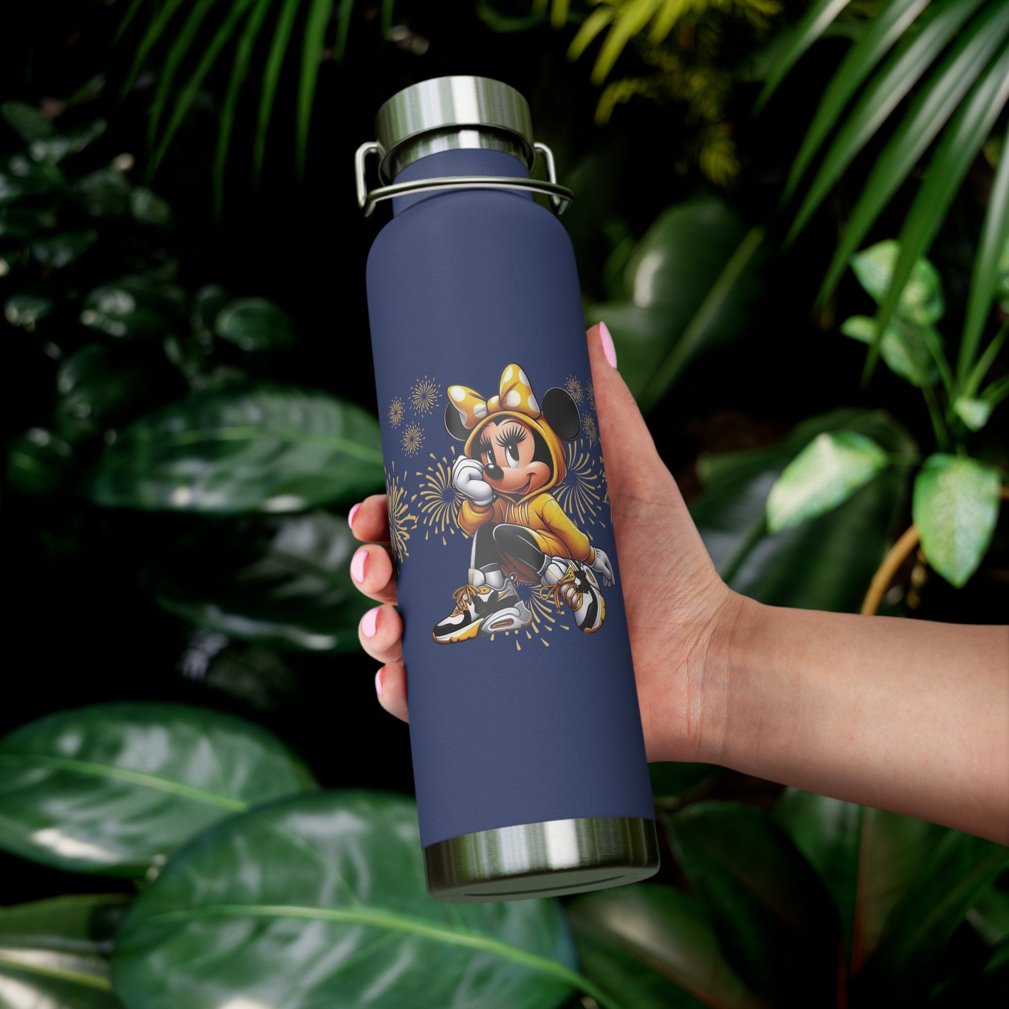 22oz Insulated Water Bottle — Cute Minnie Mouse Gold Sparkle Design