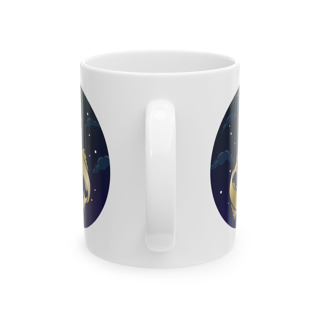 Pisces Moonlit Cat Ceramic Mug — Cute Night Sky 11oz & 15oz Coffee Cup