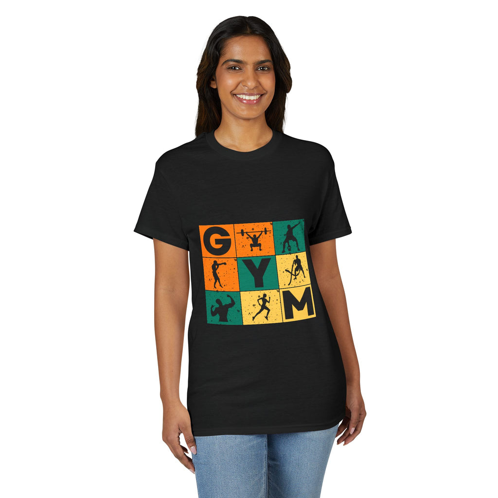 Gym Blocks Graphic T-Shirt — Retro Fitness Silhouette Tee