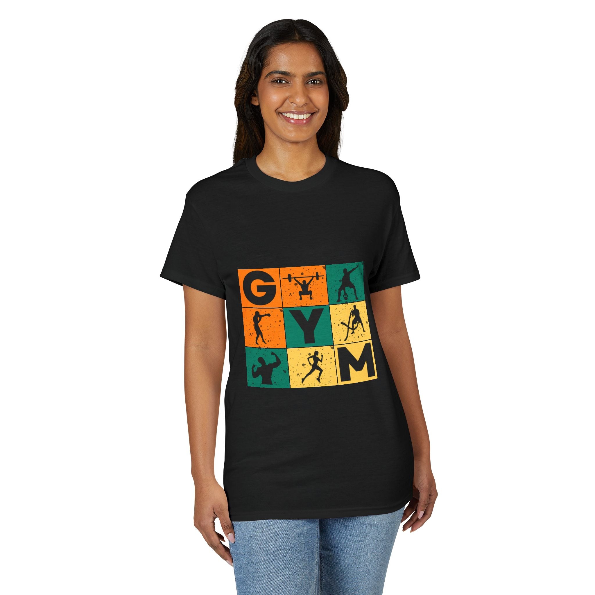 Gym Blocks Graphic T-Shirt — Retro Fitness Silhouette Tee