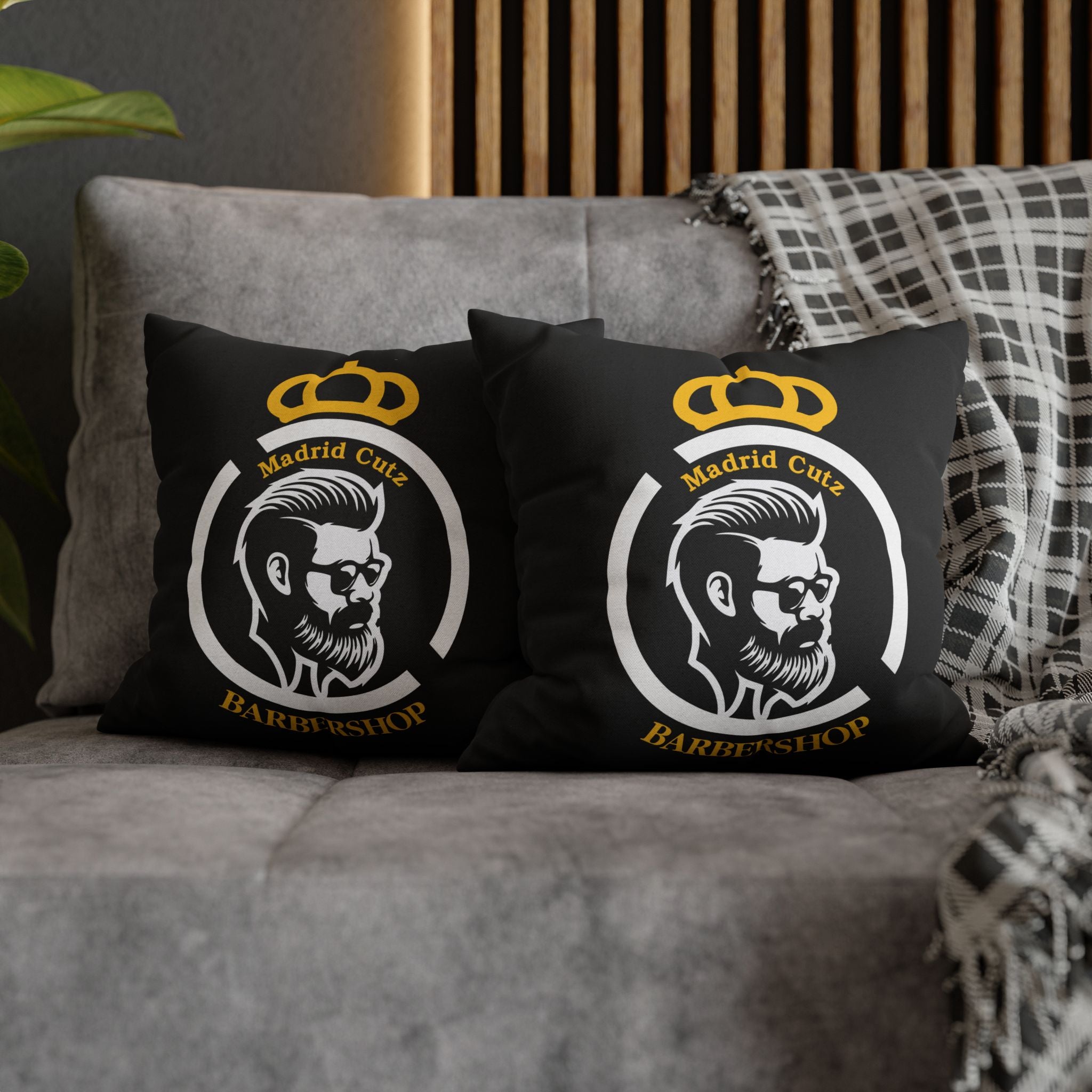 Barbershop Logo Pillowcase — Madrid Cutz Decorative Throw Pillow