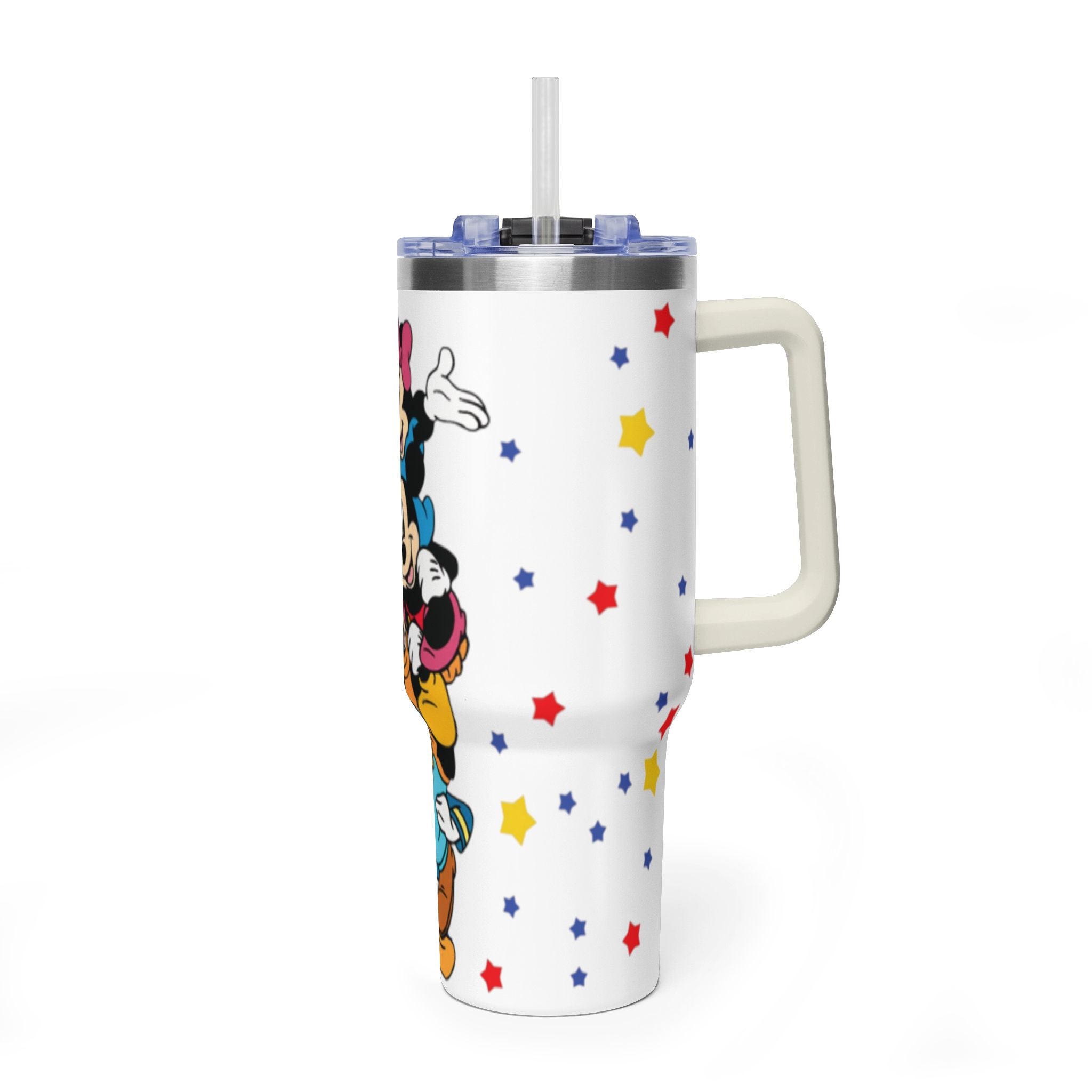 40oz Vacuum Tumbler – Stack of Classic Cartoon Mice Design, Insulated Travel Cup with Handle
