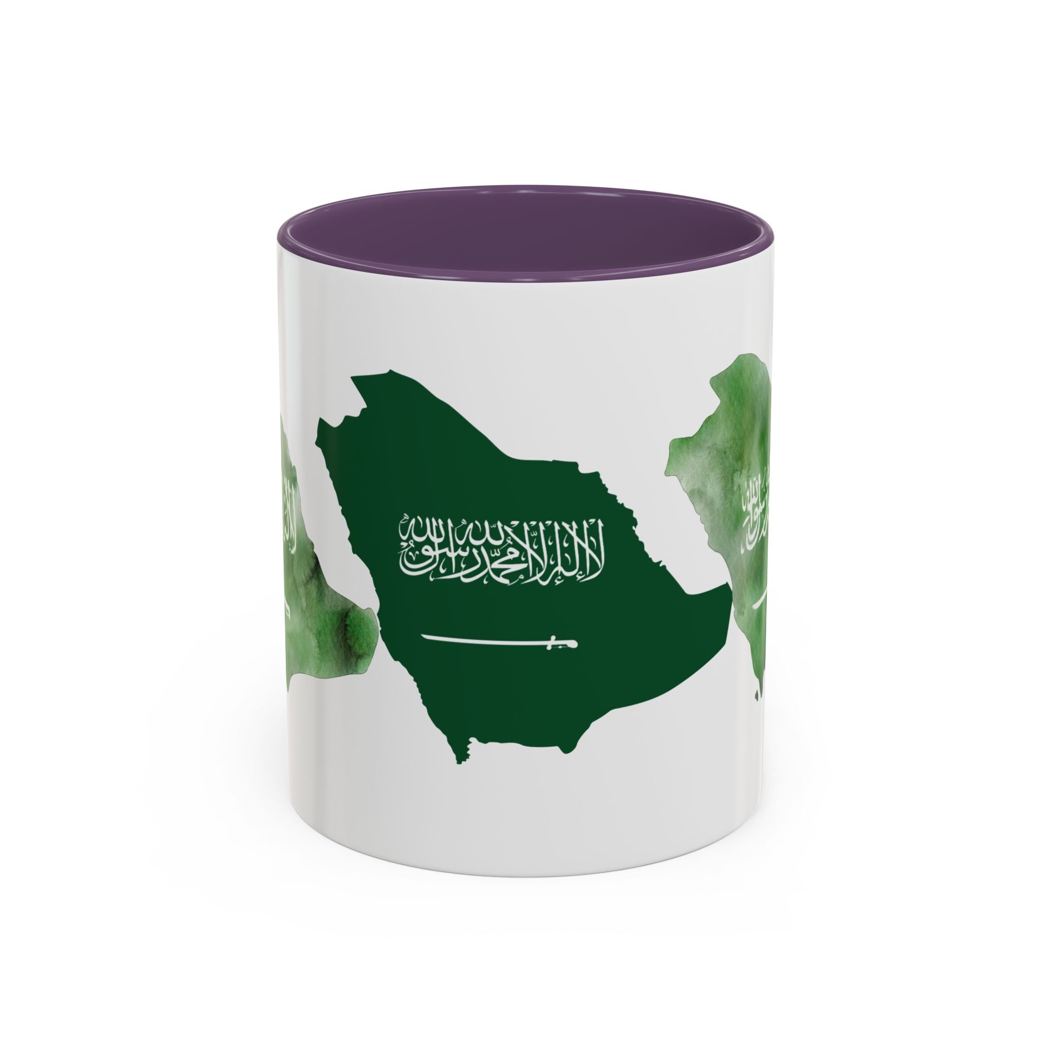 Saudi Arabia Flag Map Accent Coffee Mug — Green Watercolor Saudi Map (11/15oz)