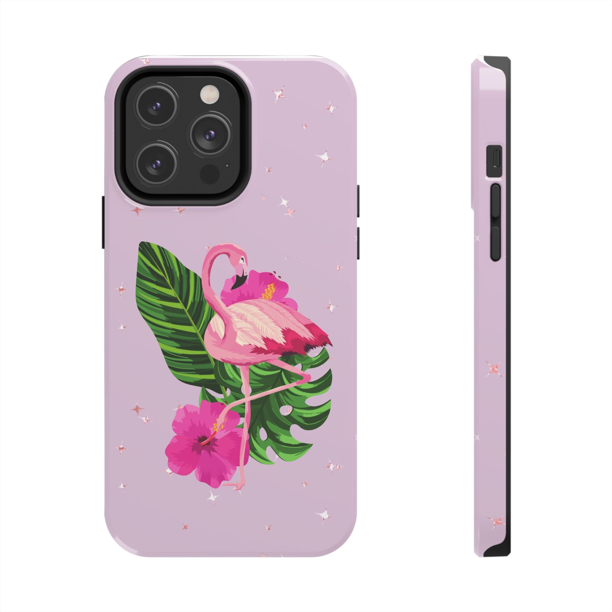 Flamingo Tropical Tough Phone Case — Pink Hibiscus & Palm Leaves