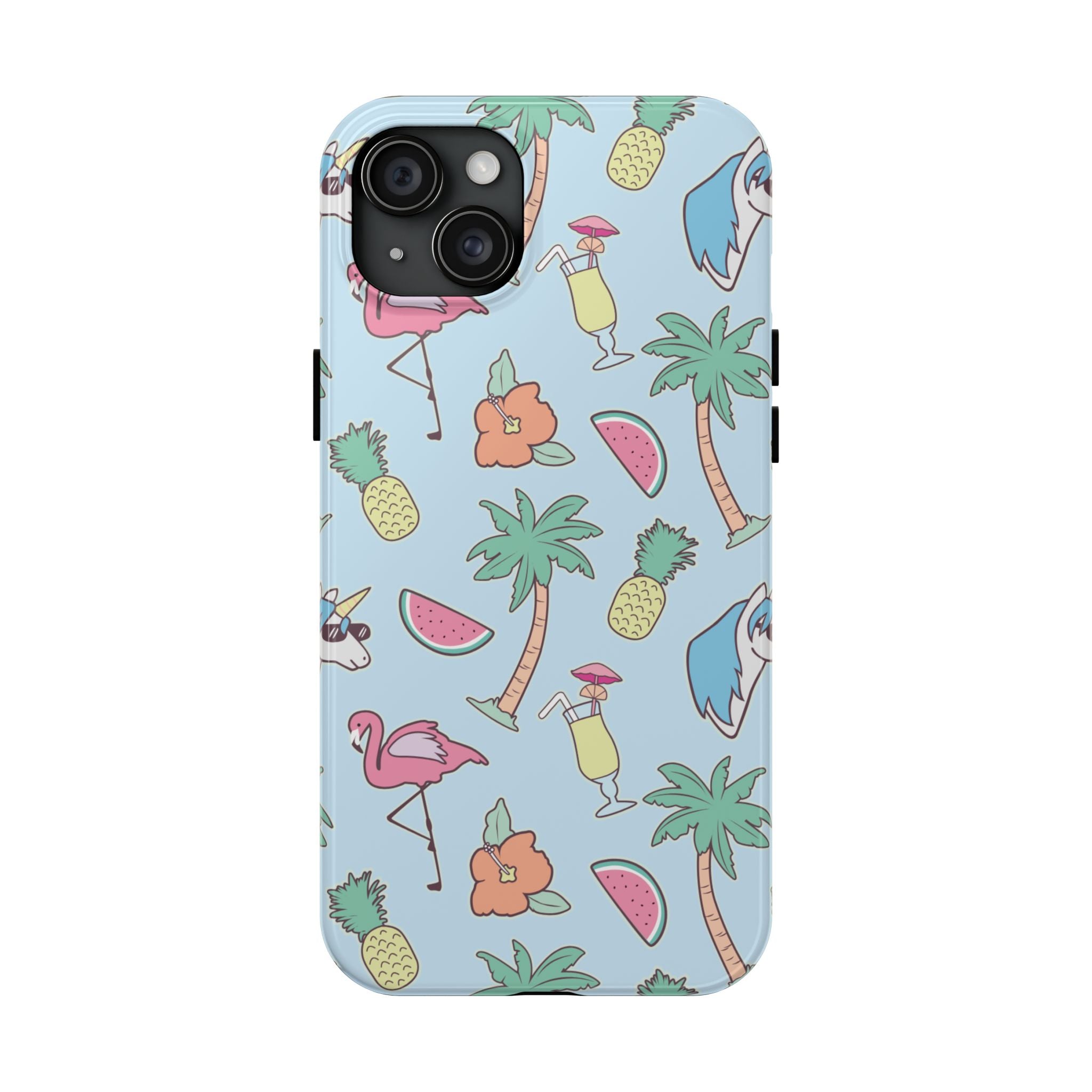 Tropical Summer Tough Phone Case — Pineapple, Flamingo & Palm Pattern