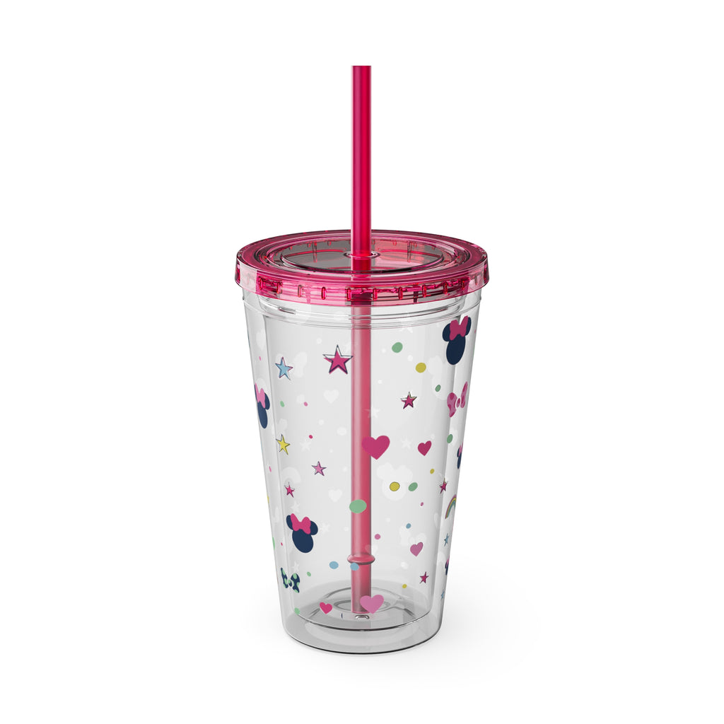 16oz Cute Mouse Icons Tumbler with Straw — Rainbows, Hearts & Stars Travel Cup