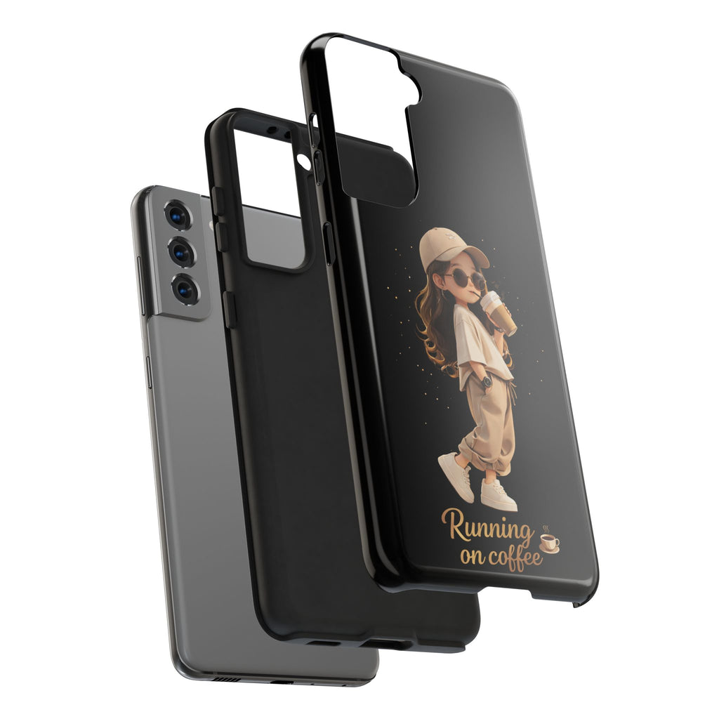 Phone Case — 'Running on Coffee' Cute Coffee Girl Protective Case