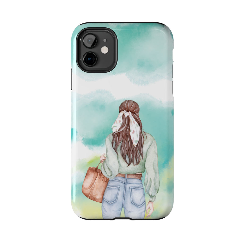 Watercolor Girl Tough Phone Case — Trendy Pastel Back-to-School Protective Cover