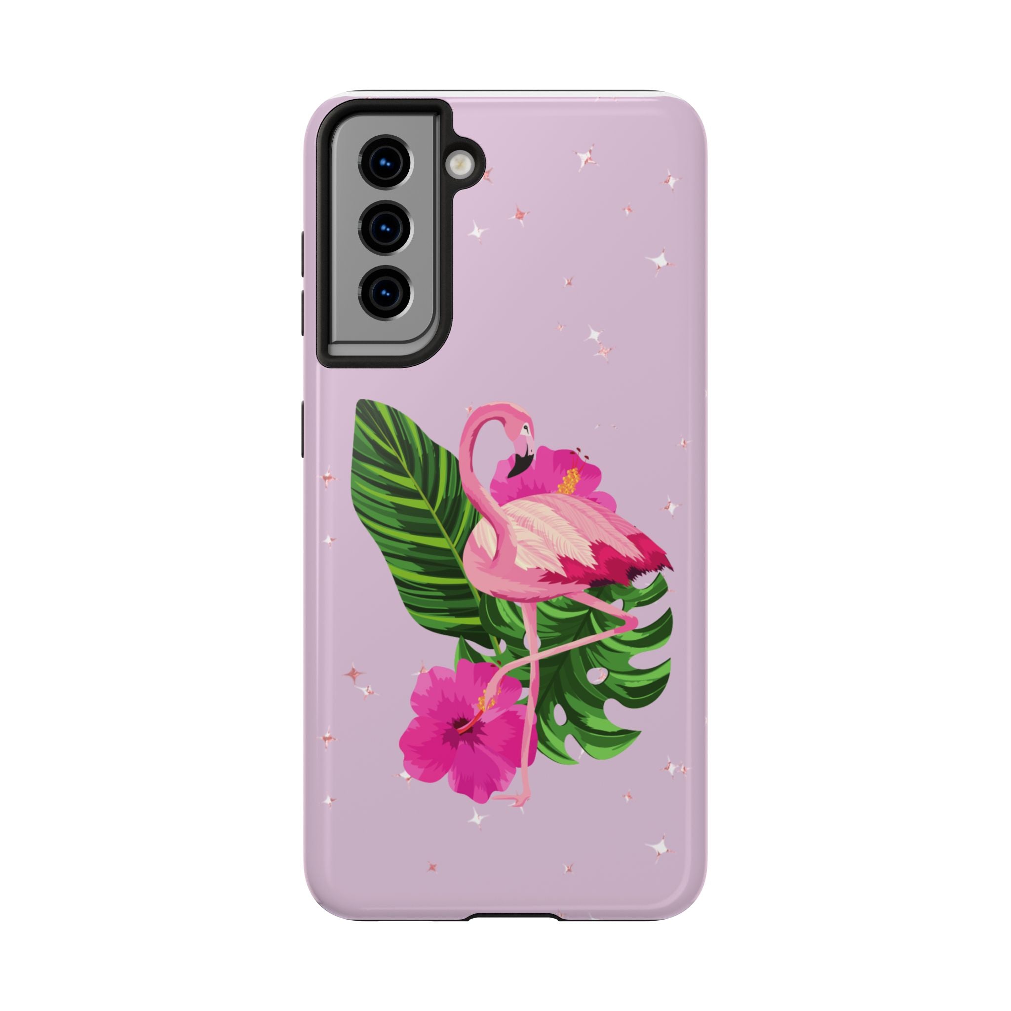 Flamingo Tropical Tough Phone Case — Pink Hibiscus & Palm Leaves