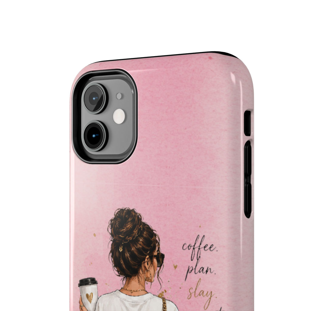 CEO Mood Tough Phone Case — "Coffee, Plan, Slay, Repeat" Pink Protective Cover