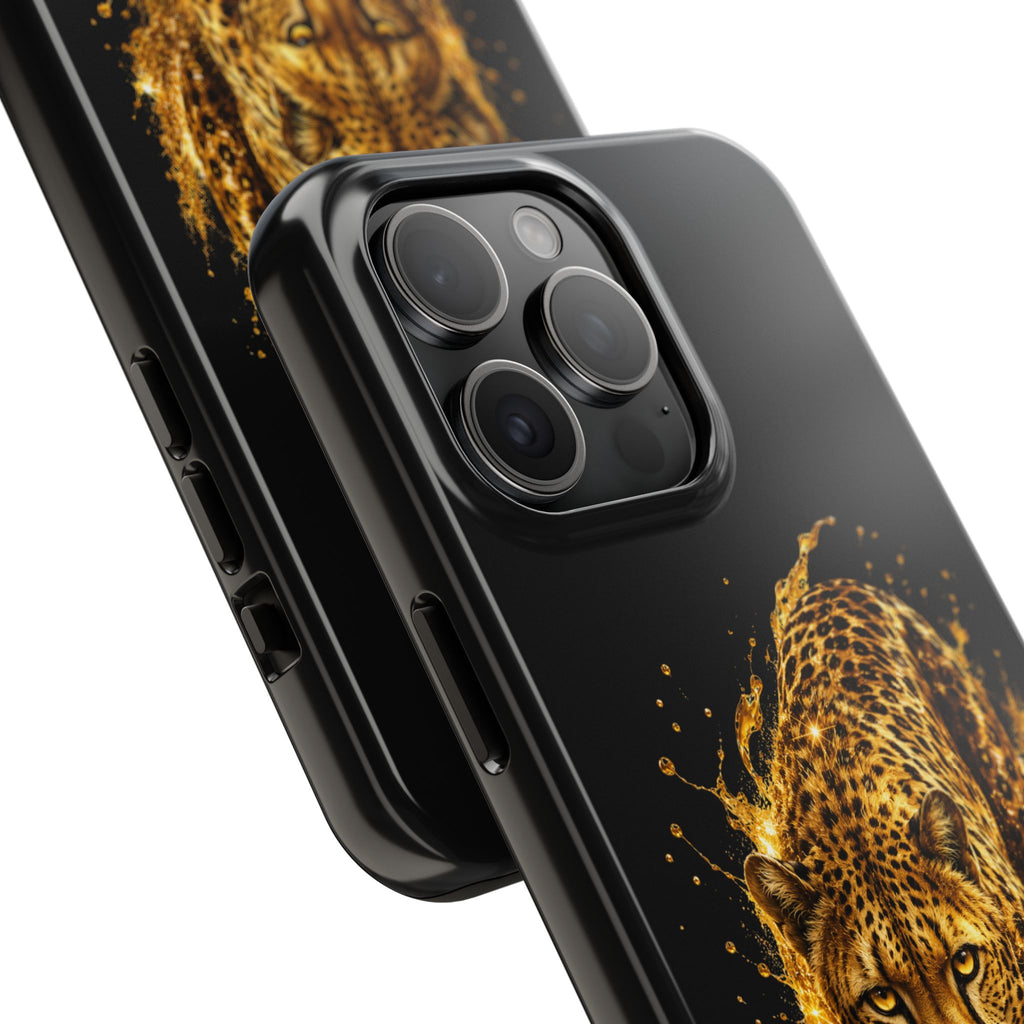 Golden Cheetah Tough Phone Case — Fierce Splash Design, Protective iPhone Cover