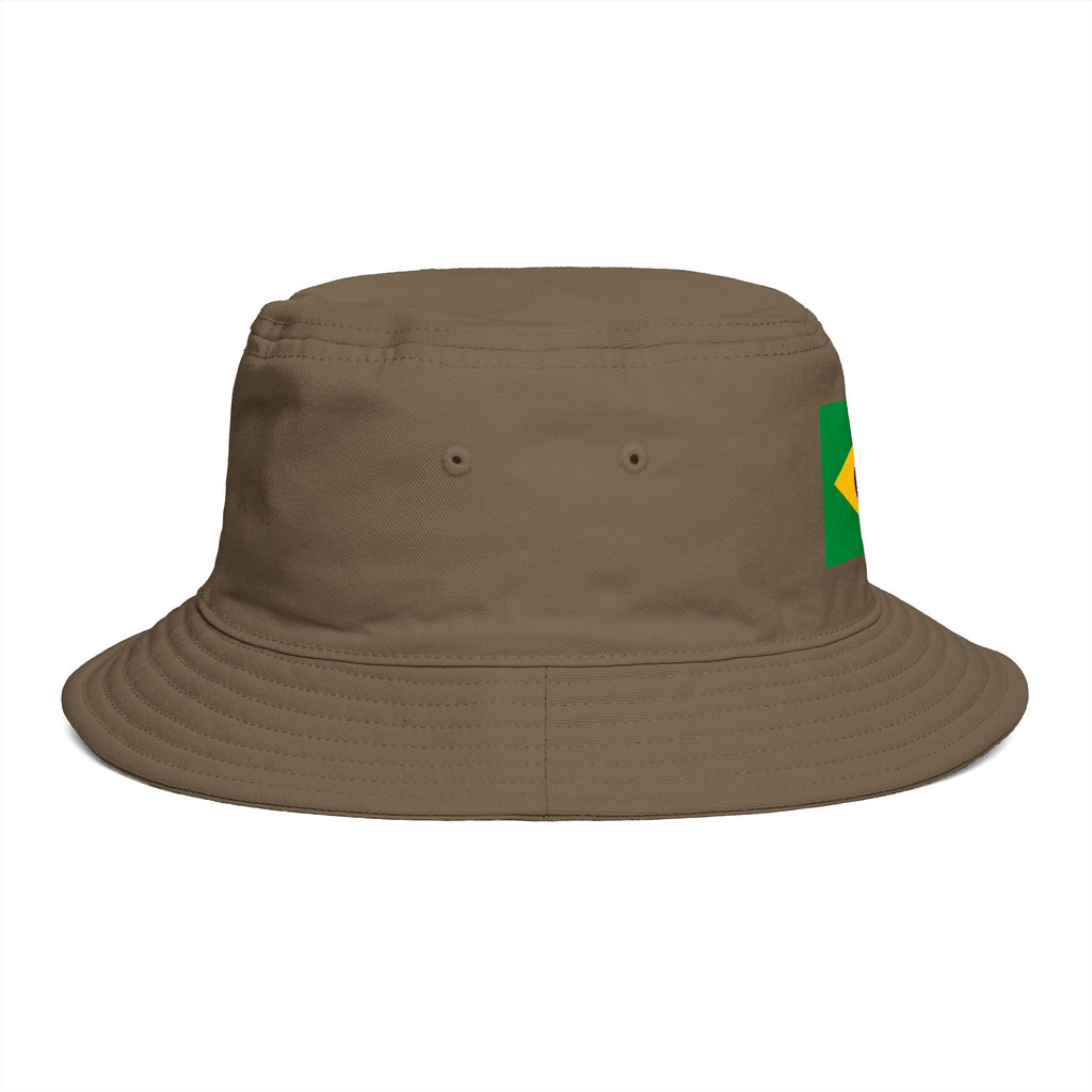 Brazil Flag Bucket Hat — Brown Cotton Sun Hat with Brazilian Flag Patch