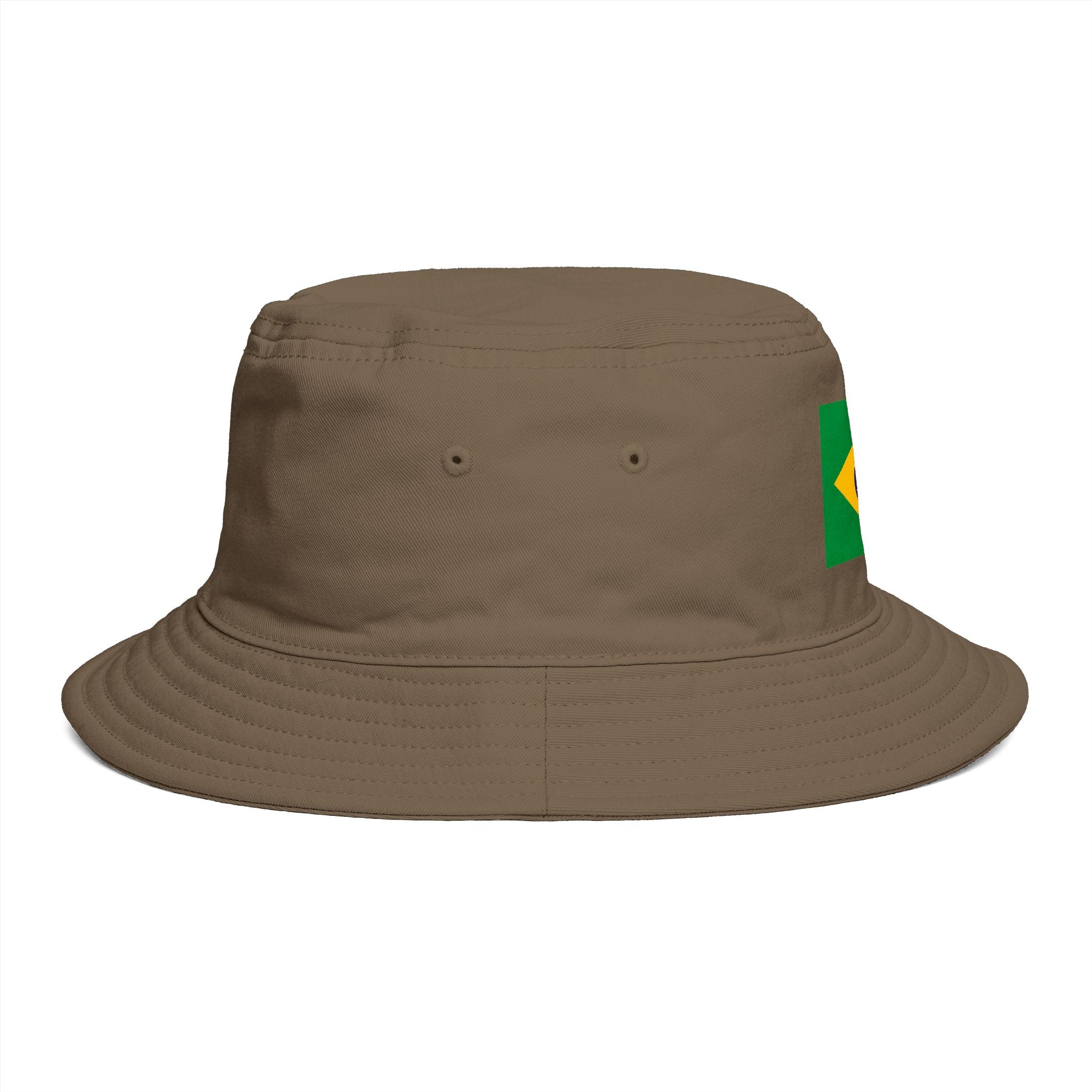 Brazil Flag Bucket Hat — Brown Cotton Sun Hat with Brazilian Flag Patch