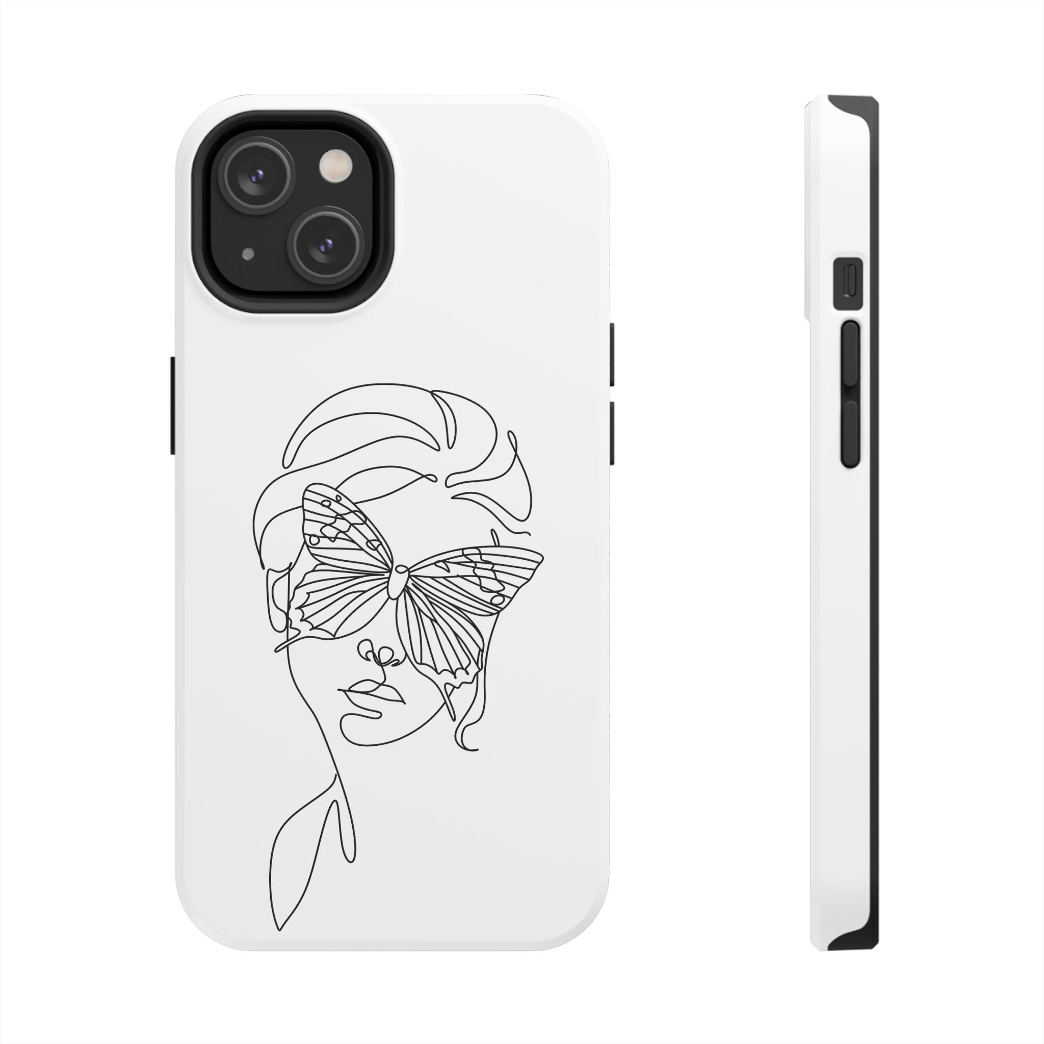 Butterfly Line Art Tough Phone Case — Minimalist Woman Face Design