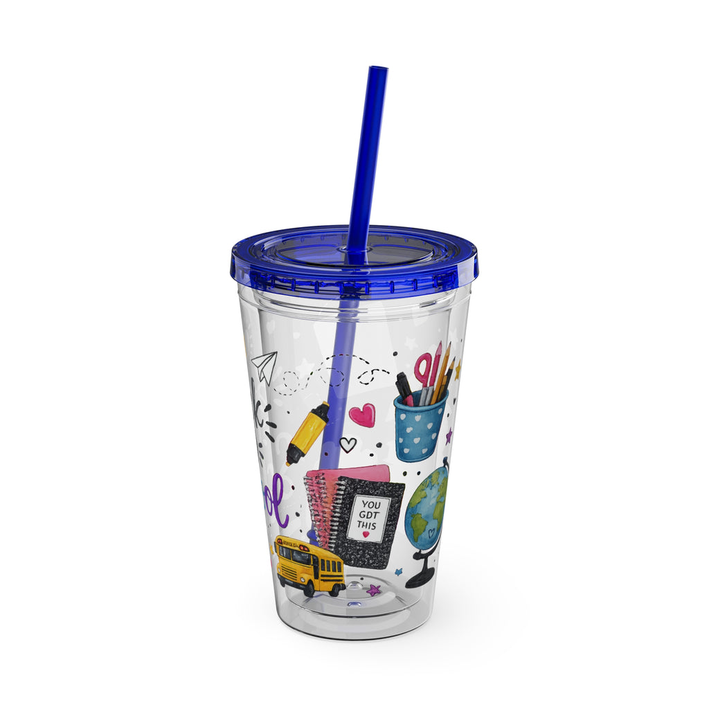 Back to School 16oz Tumbler with Straw – Cute School Supplies Design