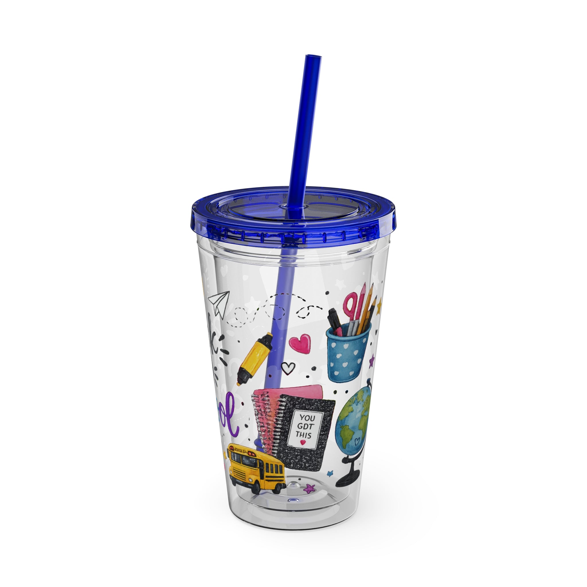 Back to School 16oz Tumbler with Straw – Cute School Supplies Design