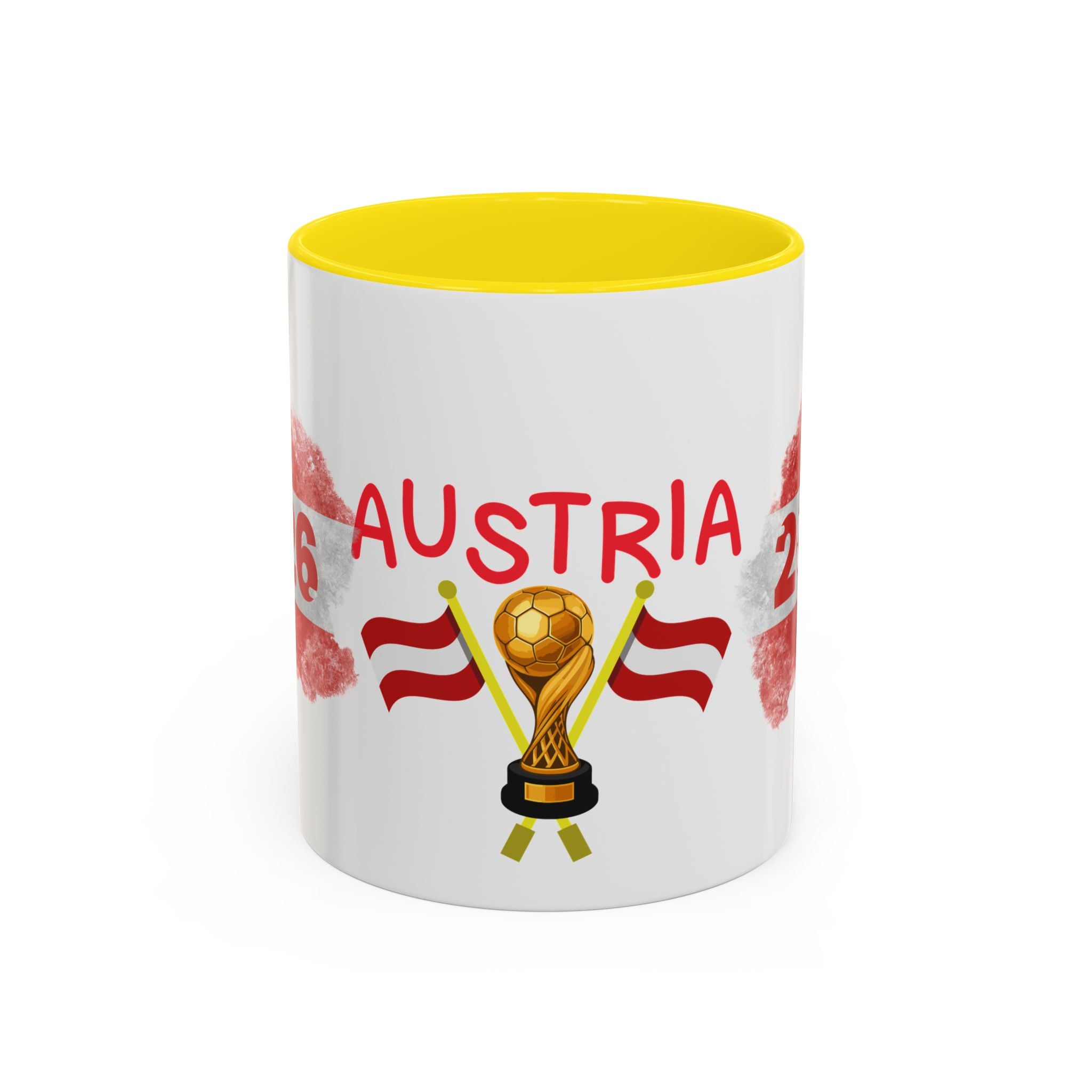 Austria 2026 Soccer Cup Accent Coffee Mug — Red Flag & Trophy Design (11/15oz)