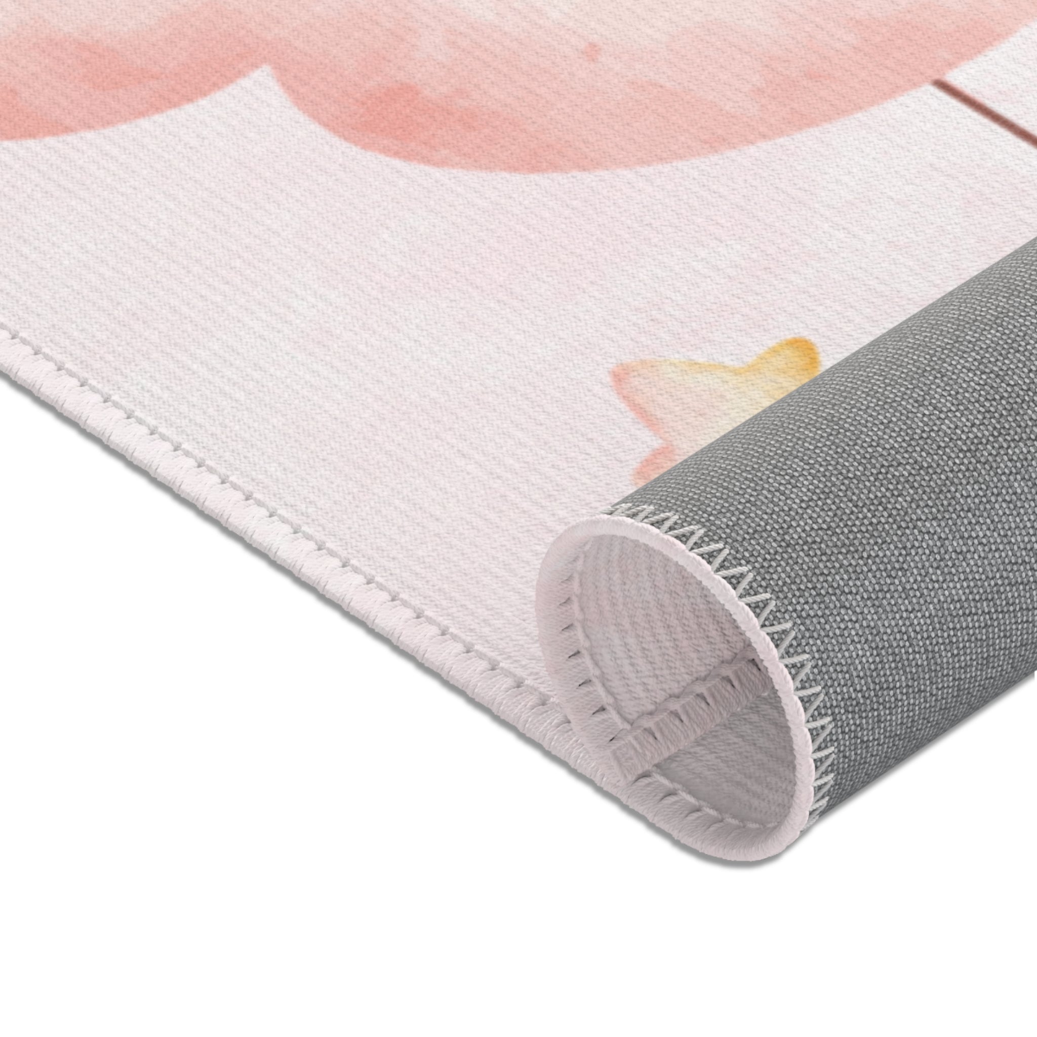 Baby Pink Nursery Area Rug — Sleeping Baby on Cloud with Stars & Rainbow