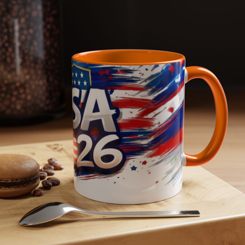 USA 2026 Flag Accent Coffee Mug — Patriotic Fourth of July Drinkware