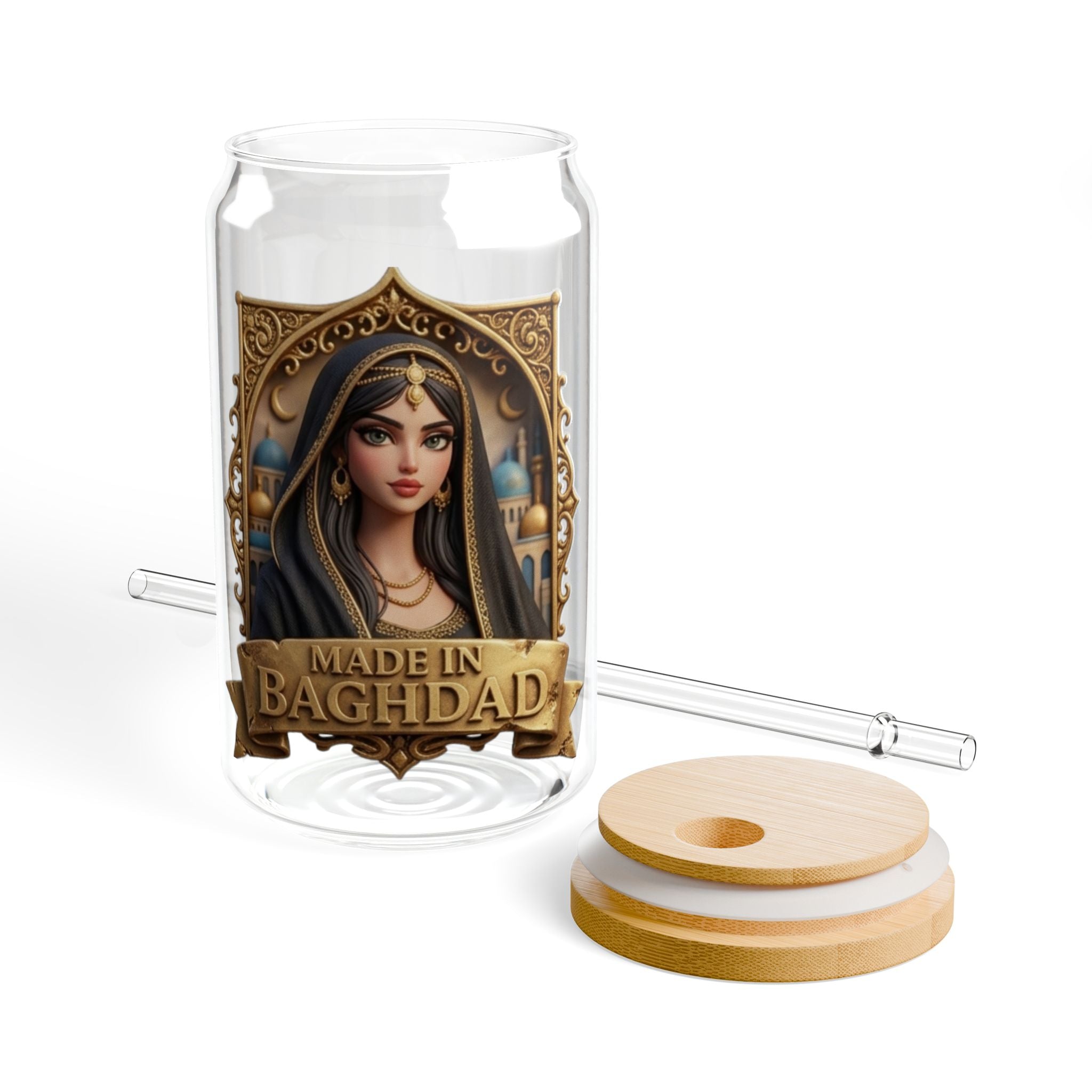 Made in Baghdad Sipper Glass – 16oz Illustrated Middle Eastern Portrait Drink Tumbler