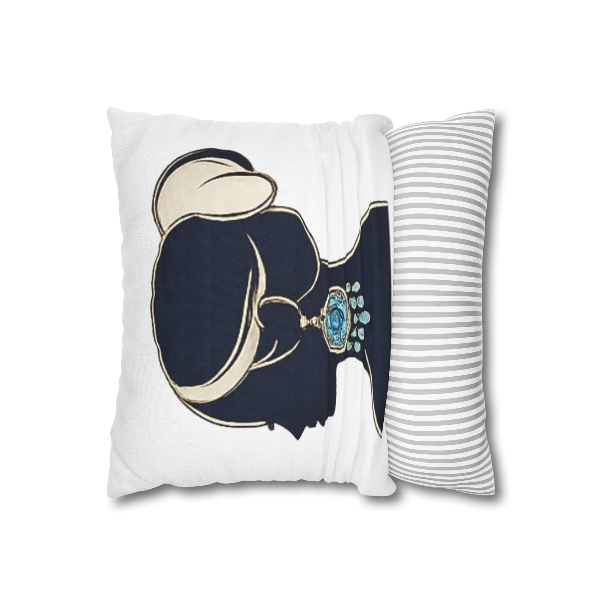 Silhouette Woman Decorative Pillowcase — Blue Statement Earring Accent