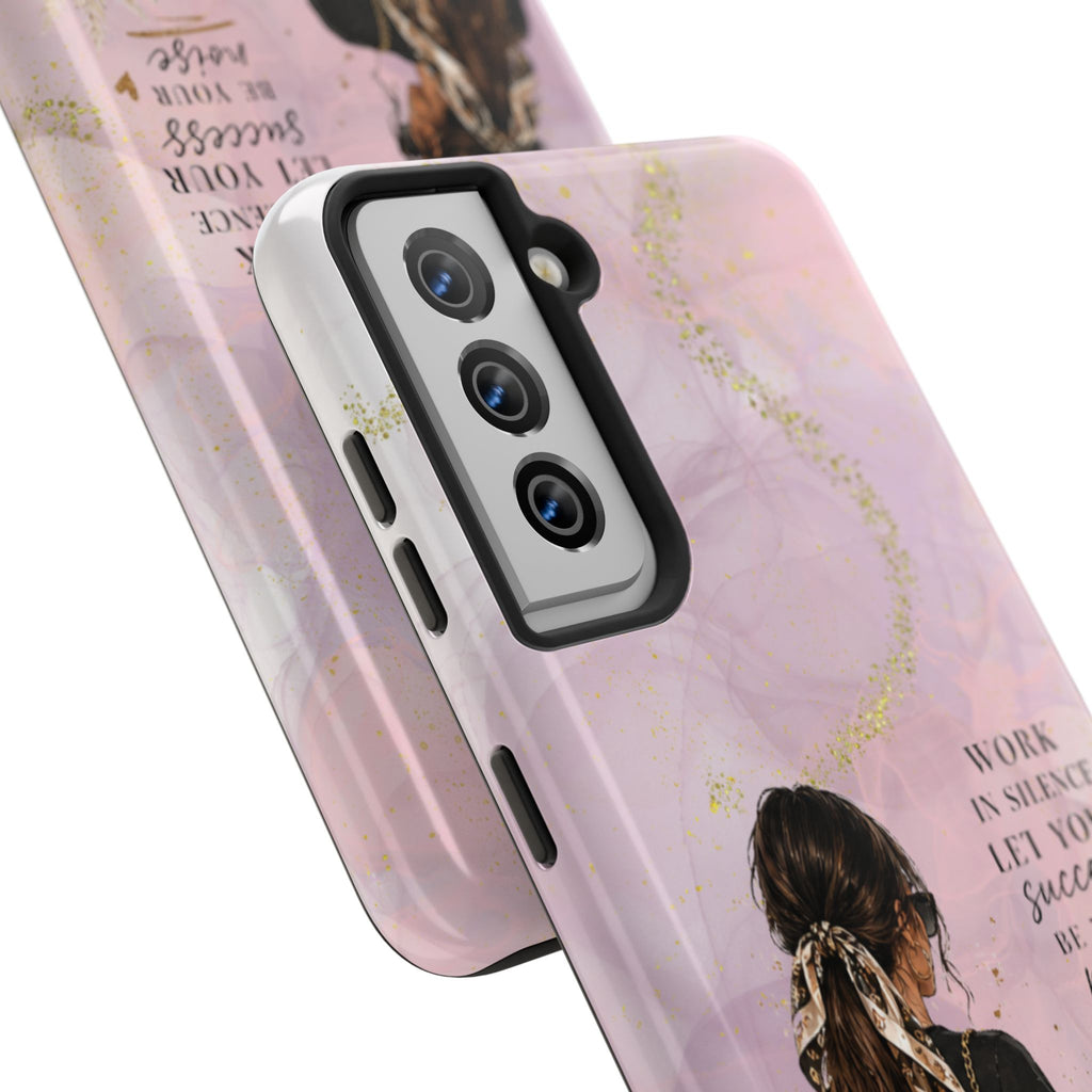 Inspirational Pink Work Desk Phone Case — "Work in Silence, Let Your Success Be Your Noise"