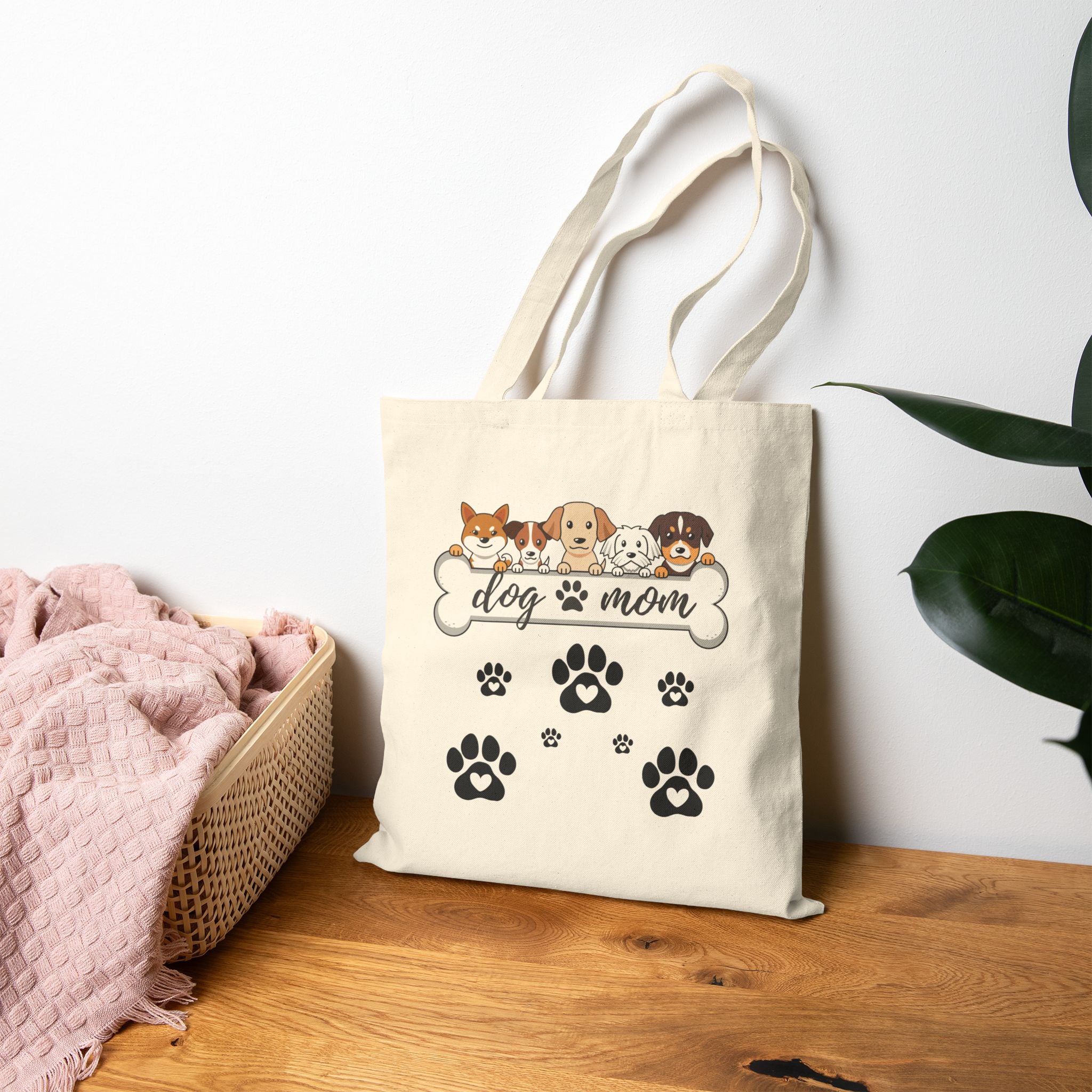Dog Mom Canvas Tote — Cute Paw Print Reusable Market Bag