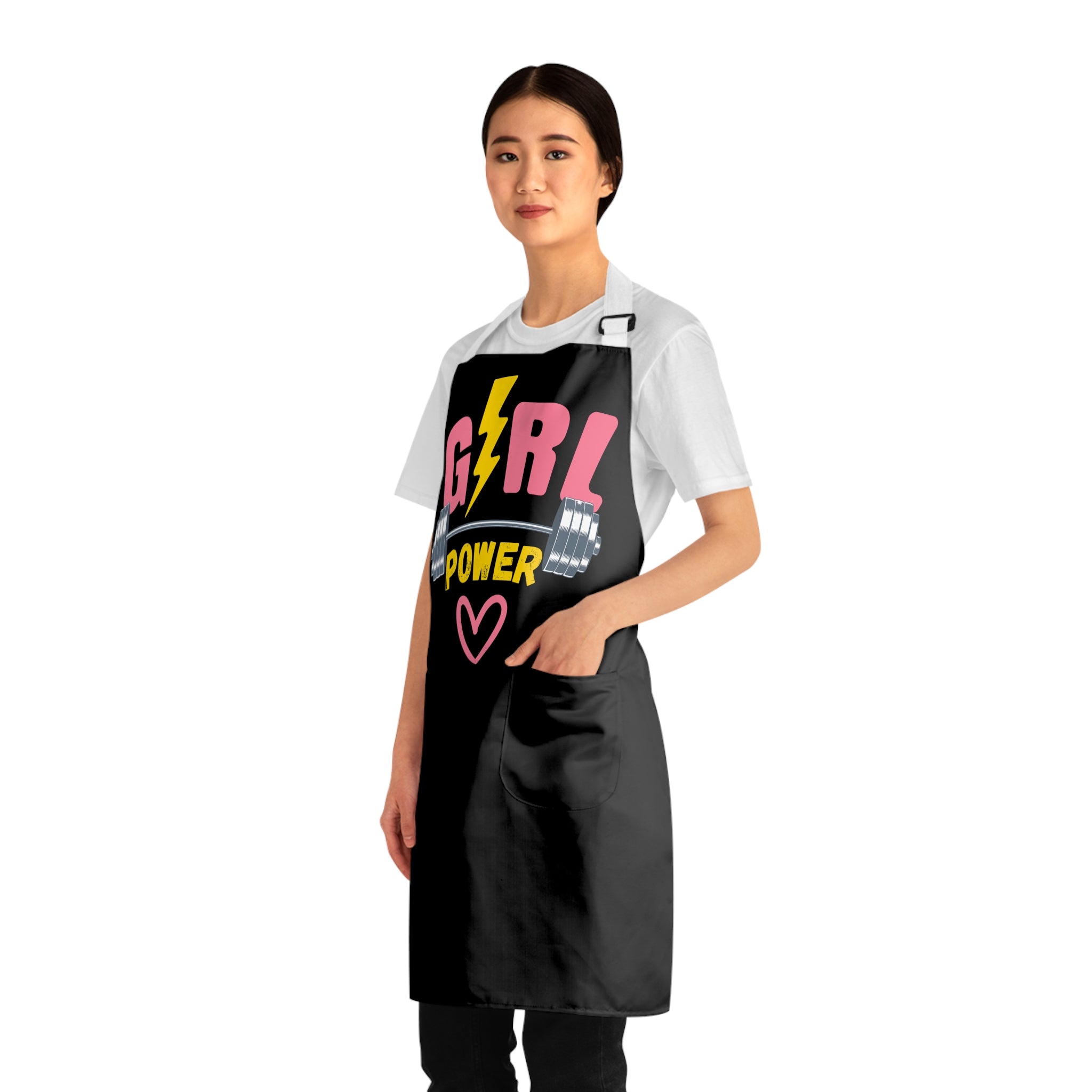 Girl Power Apron — Feminist Kitchen Apron with Dumbbell & Lightning Design