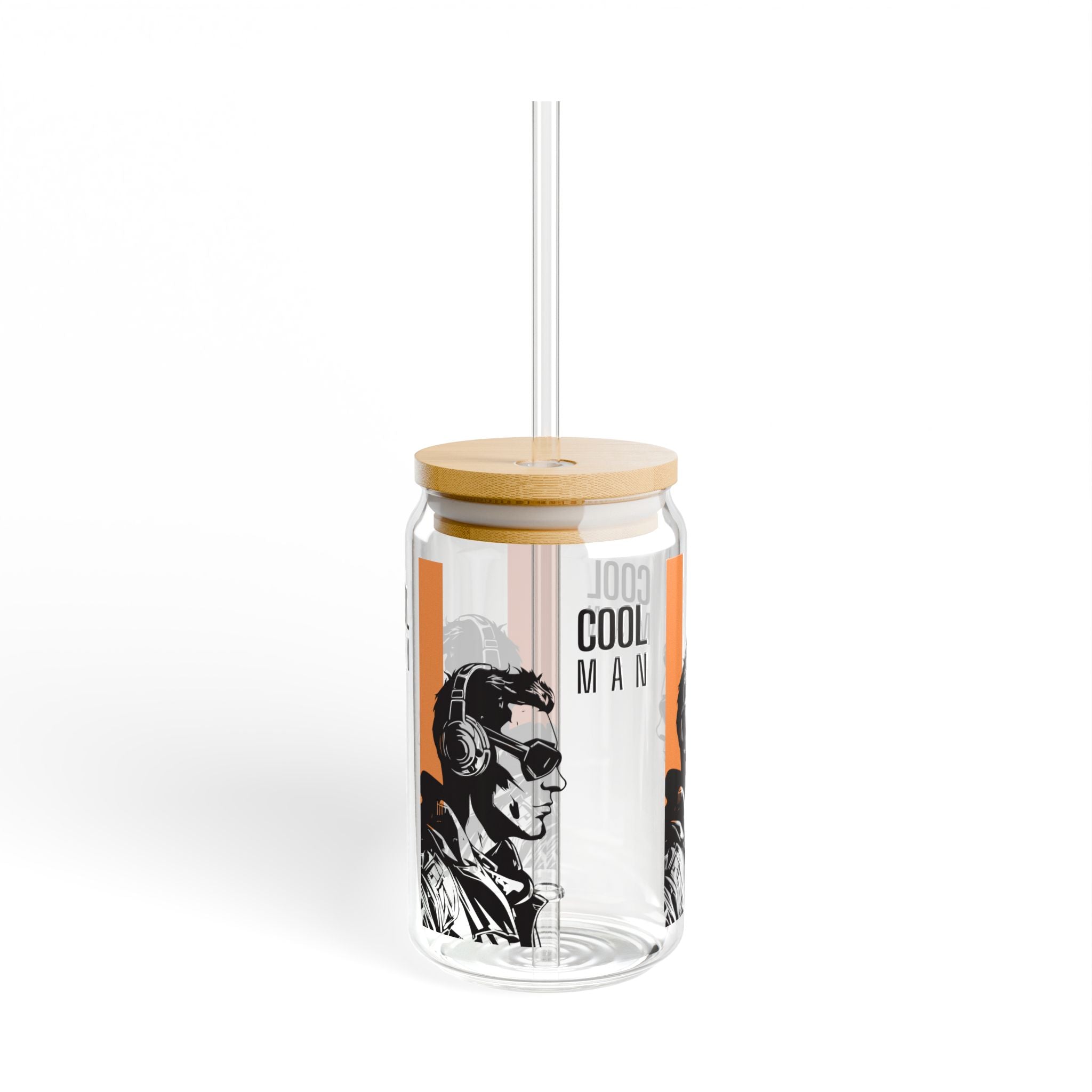 Cool Man Glass Sipper Cup — 16oz Bamboo Lid Straw Tumbler