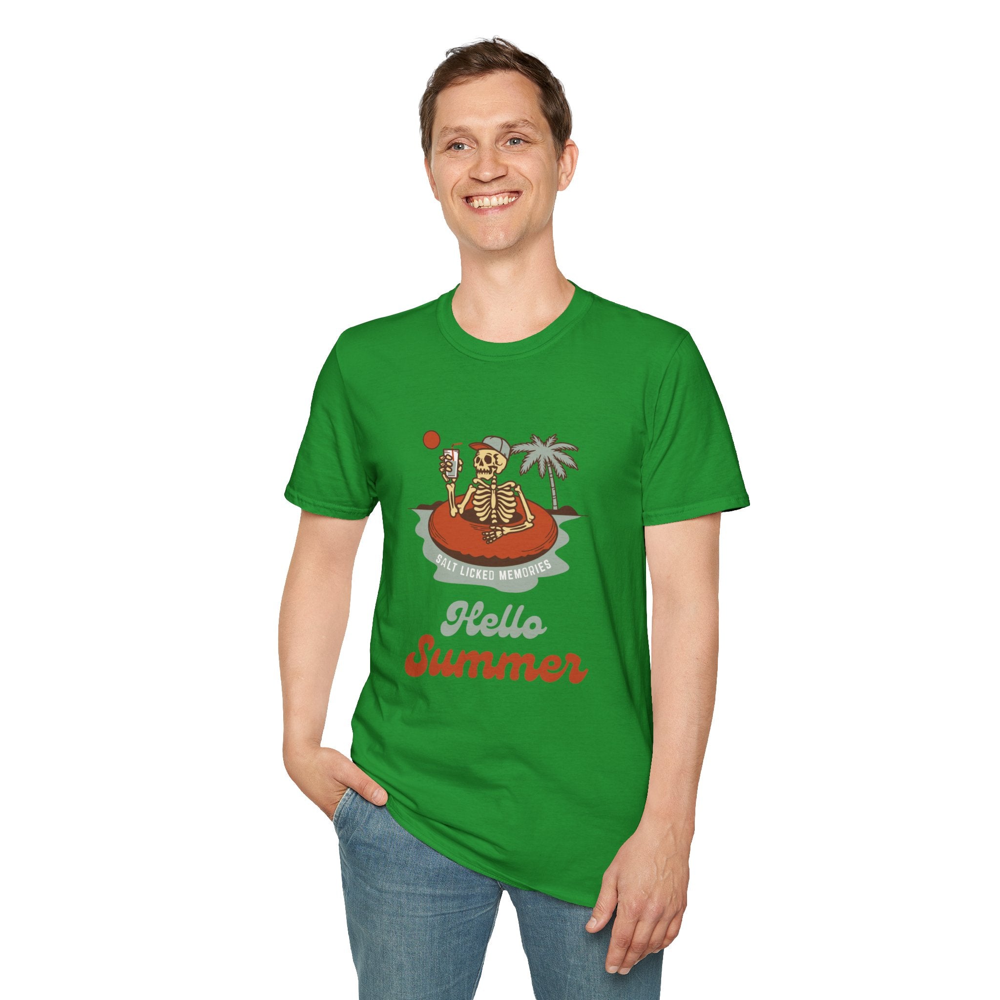 Hello Summer Skeleton T-Shirt — Retro Beach Vacation Tee