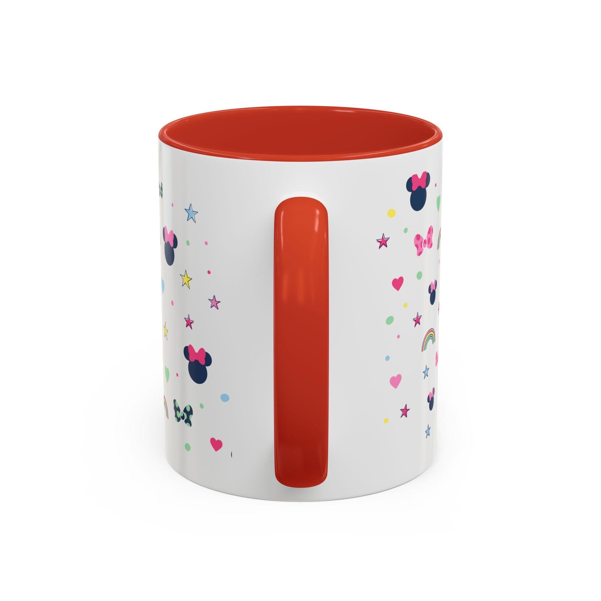 Minnie Dots Accent Coffee Mug — Cute Rainbow & Bow Pattern (11oz)