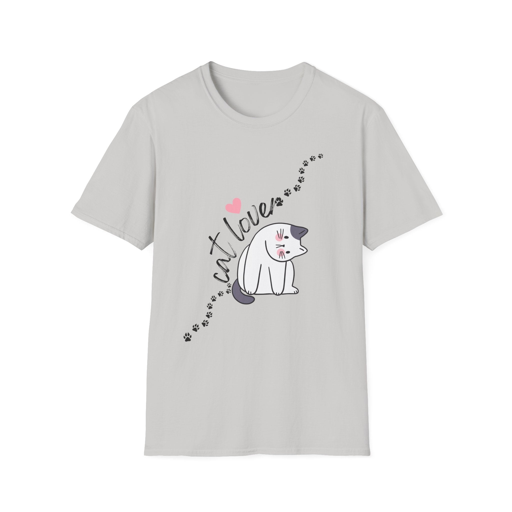Cat Lover T-Shirt – Cute Heart & Pawprint Kitten Graphic