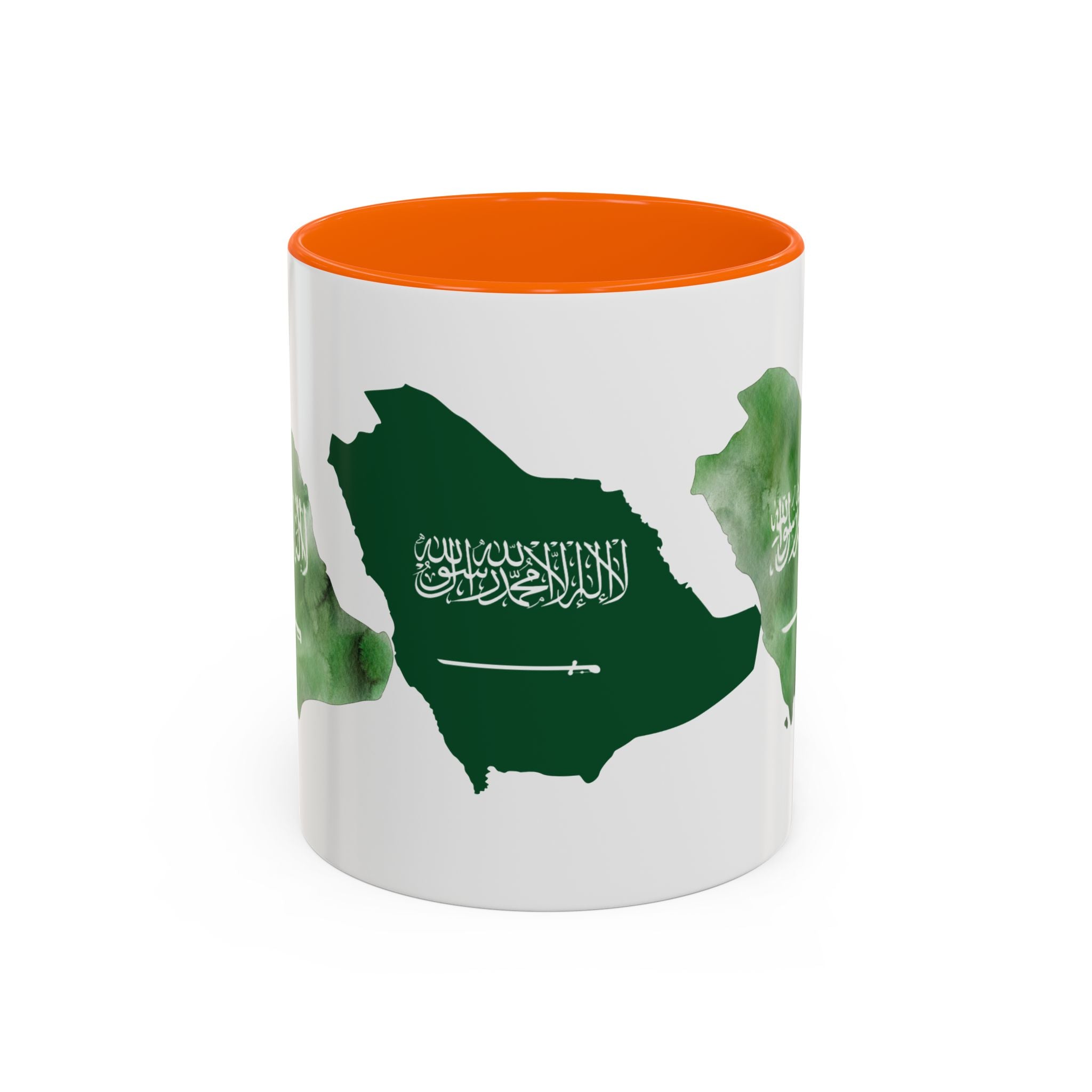 Saudi Arabia Flag Map Accent Coffee Mug — Green Watercolor Saudi Map (11/15oz)