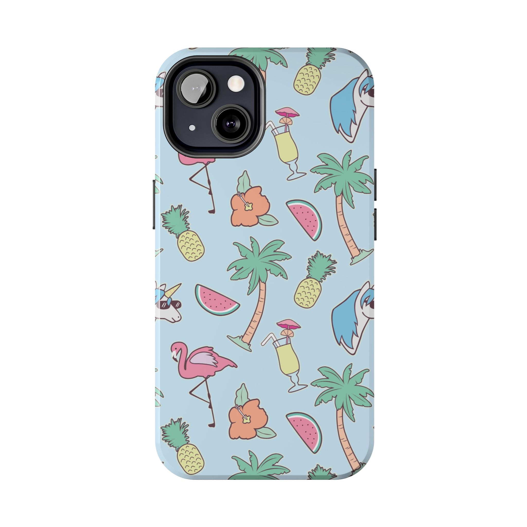 Tropical Summer Tough Phone Case — Pineapple, Flamingo & Palm Pattern