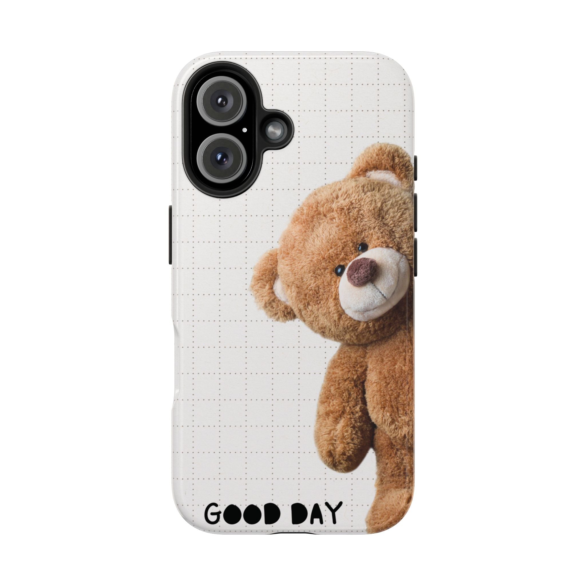 Teddy Bear Tough Phone Case — Cute Plush Peeking Design, Protective Shockproof Cover