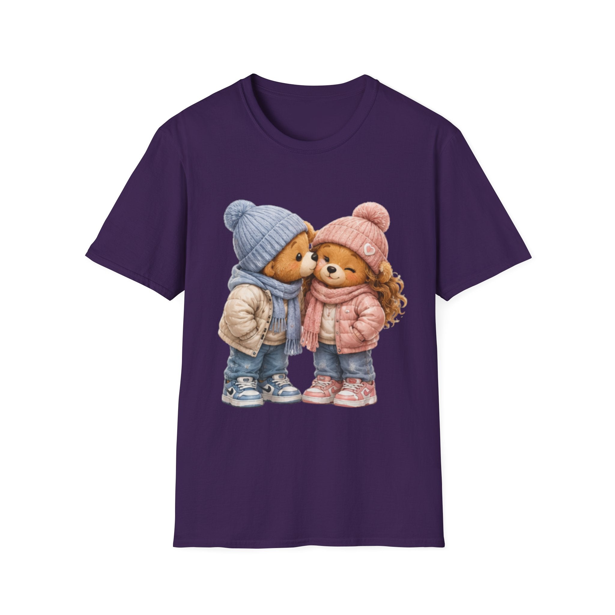 Cute Winter Bears unisex T‑Shirt — Adorable Kissing Bears in Hats & Scarves