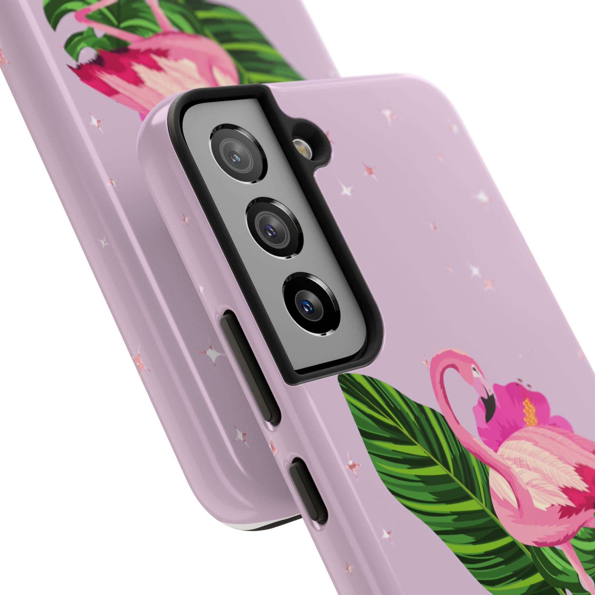 Flamingo Tropical Tough Phone Case — Pink Hibiscus & Palm Leaves