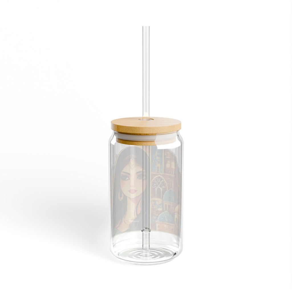 16oz Sipper Glass — Middle Eastern Cityscape & Portrait Travel Tumbler