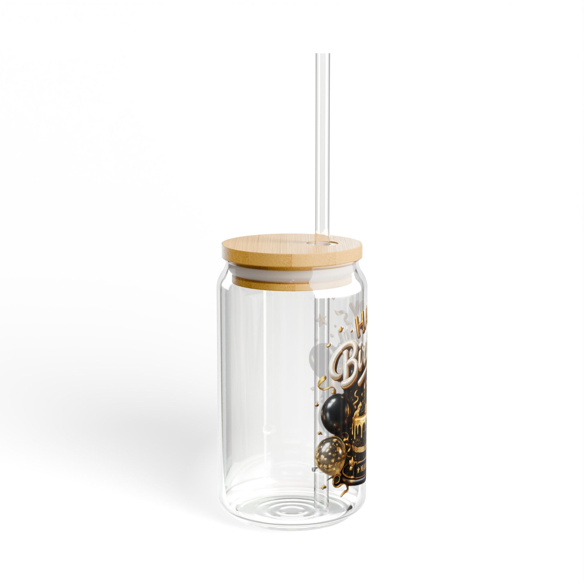 Happy Birthday -Gold Balloon Cake Party Tumbler with Straw