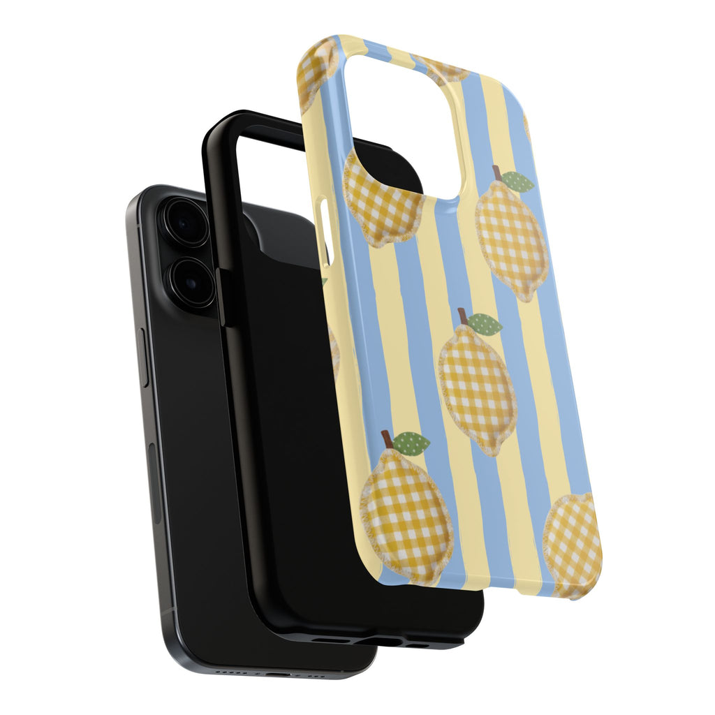 Tough Phone Case — Blue & Yellow Gingham Lemon Design